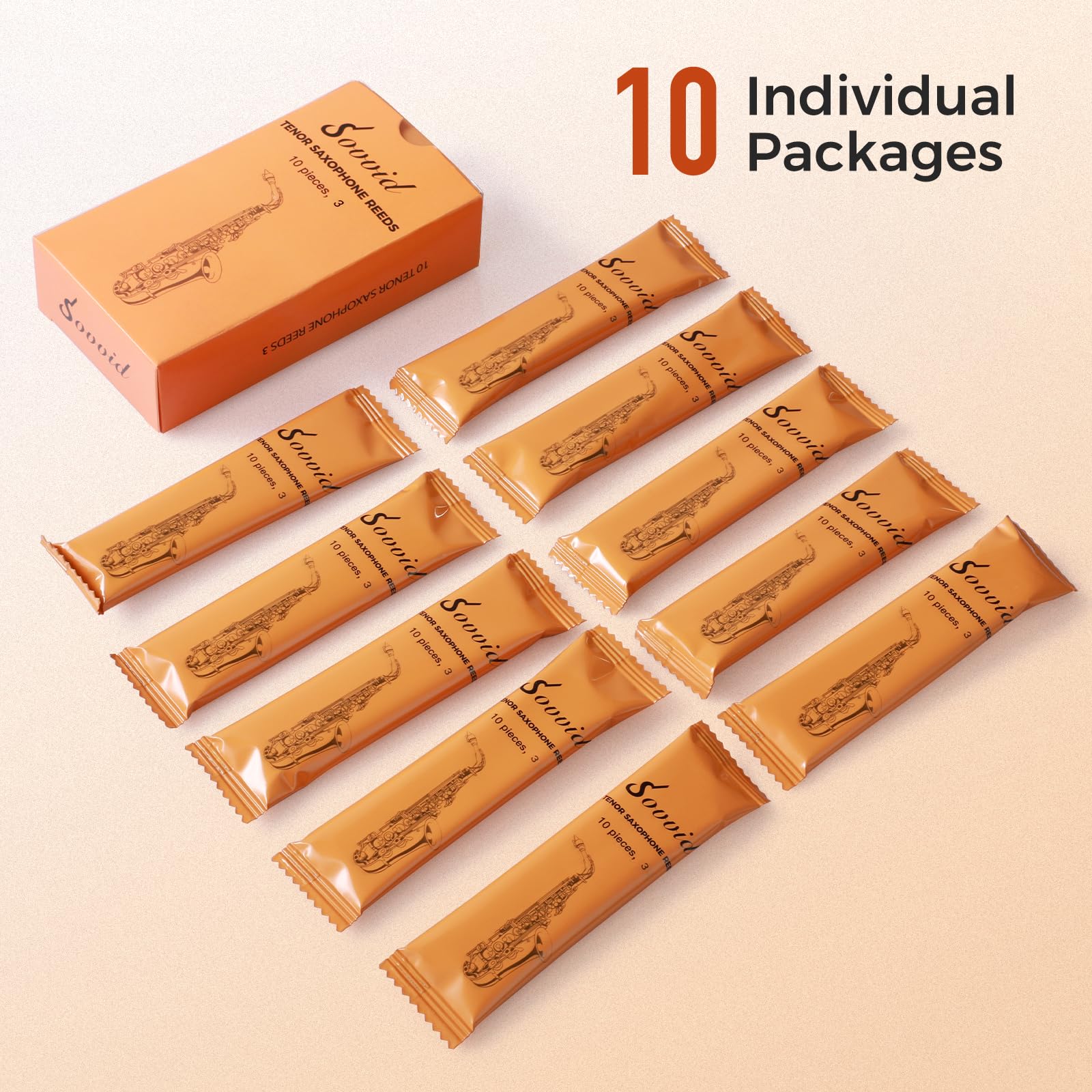 Tenor Saxophone Reeds Strength 3.0 with Portable Reed Case, Box of 10, Individually Packaged Tenor Sax Reeds, Laser Engraved Marking & Thinner Reed Tip & Unfiled Cut for Ease of Play - Image 2