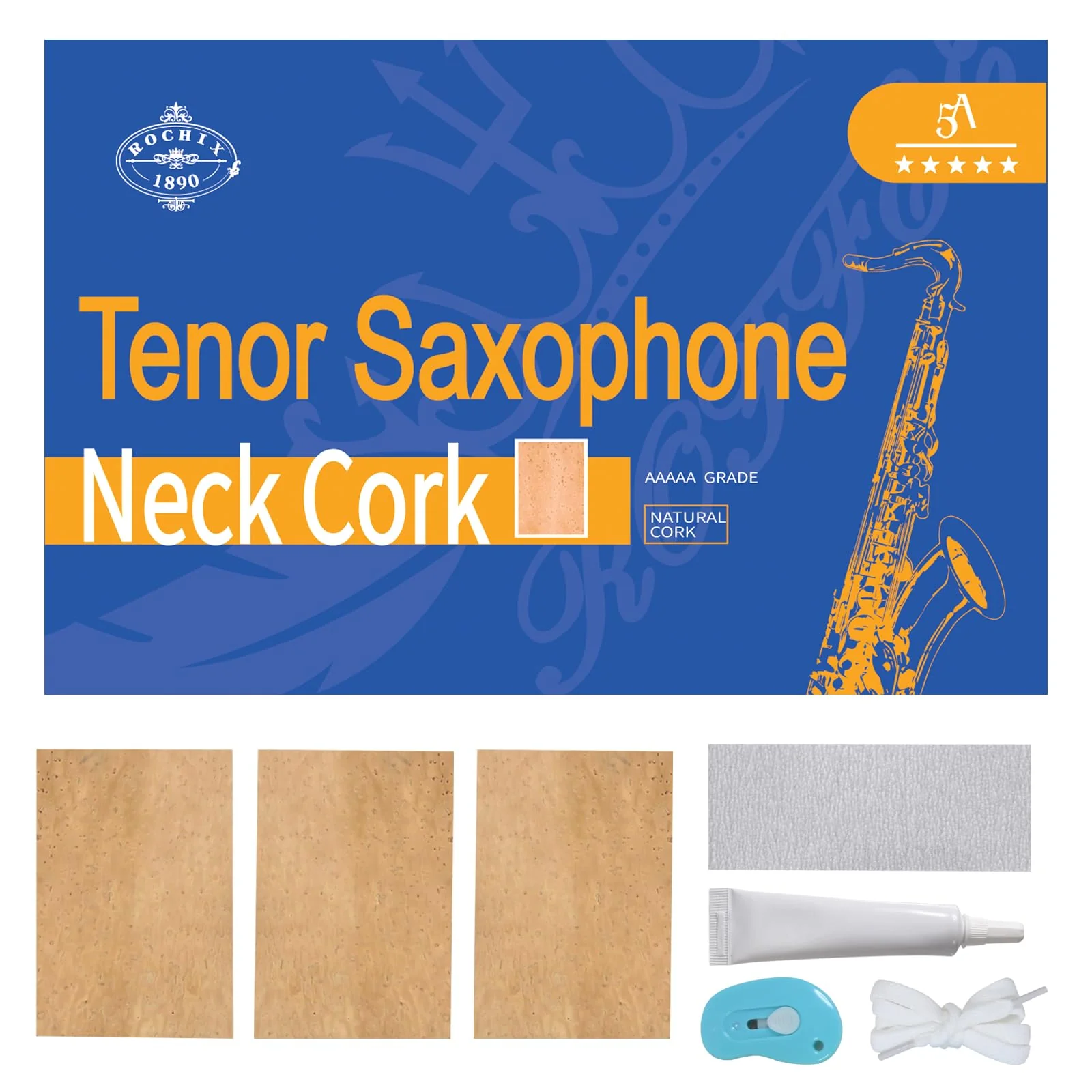 Tenor Saxophone Sax Joint Cork Replacement Kit, Saxophone Cork, Glue, Knife, Taping and Sandpaper