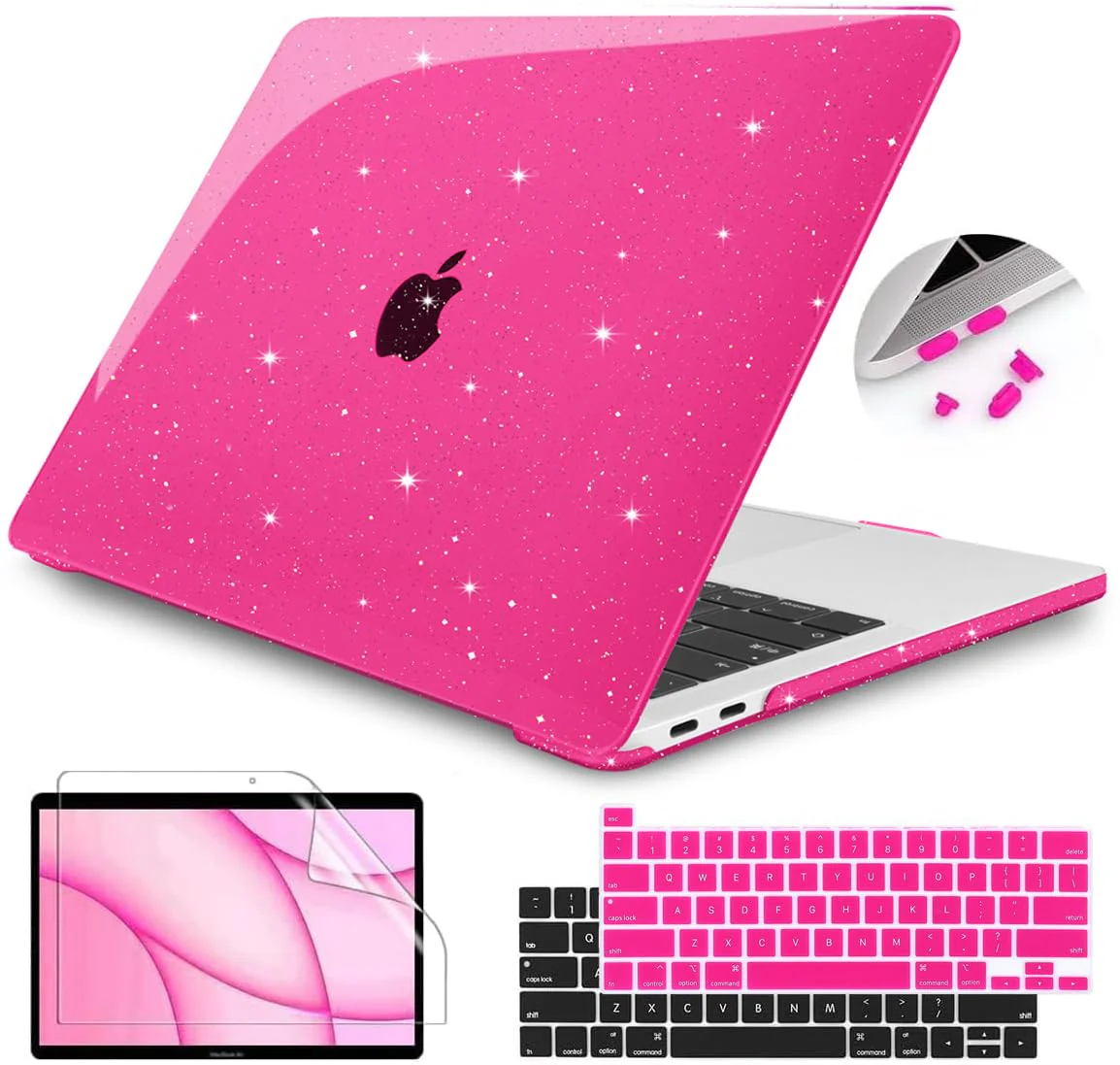 Teryeefi for MacBook Pro 13 inch Case M2 M1 A2338 A2251 A2289 A2159 A1989 A1708 A1706 (2016-2022 Release), Glitter Sparkly Plastic Hard Shell with Keyboard Cover & Screen Protector, Sparkly Pink Sparkly Rose Pink
