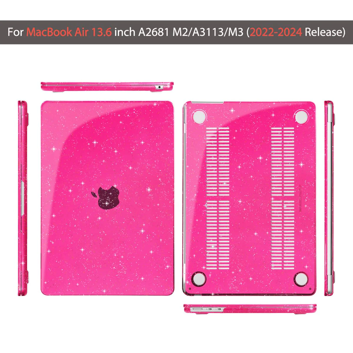 Teryeefi Glitter Case for MacBook Air 13 Inch M3 M2 Chip Release 2022-2024 fits Model A2681/A3113, Hard Shell Case with Keyboard Cover for MacBook Air 13.6 inch, Sparkly Rose Pink - Image 6