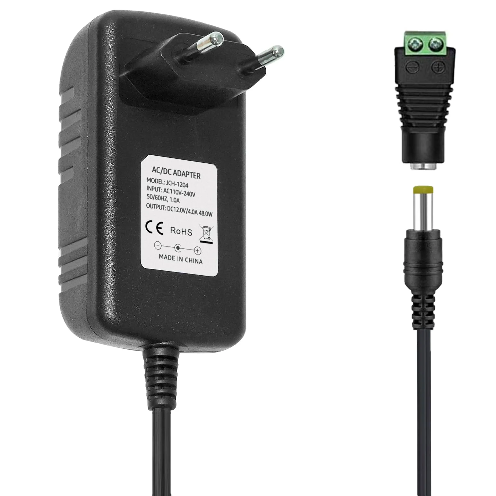 Tesfish 12V 4A Power Supply Transformer 48W Adapter with Socket DC Plug 5.5 x 2.1/2.5 mm for CCTV, Camera, Router, LED Strip Light
