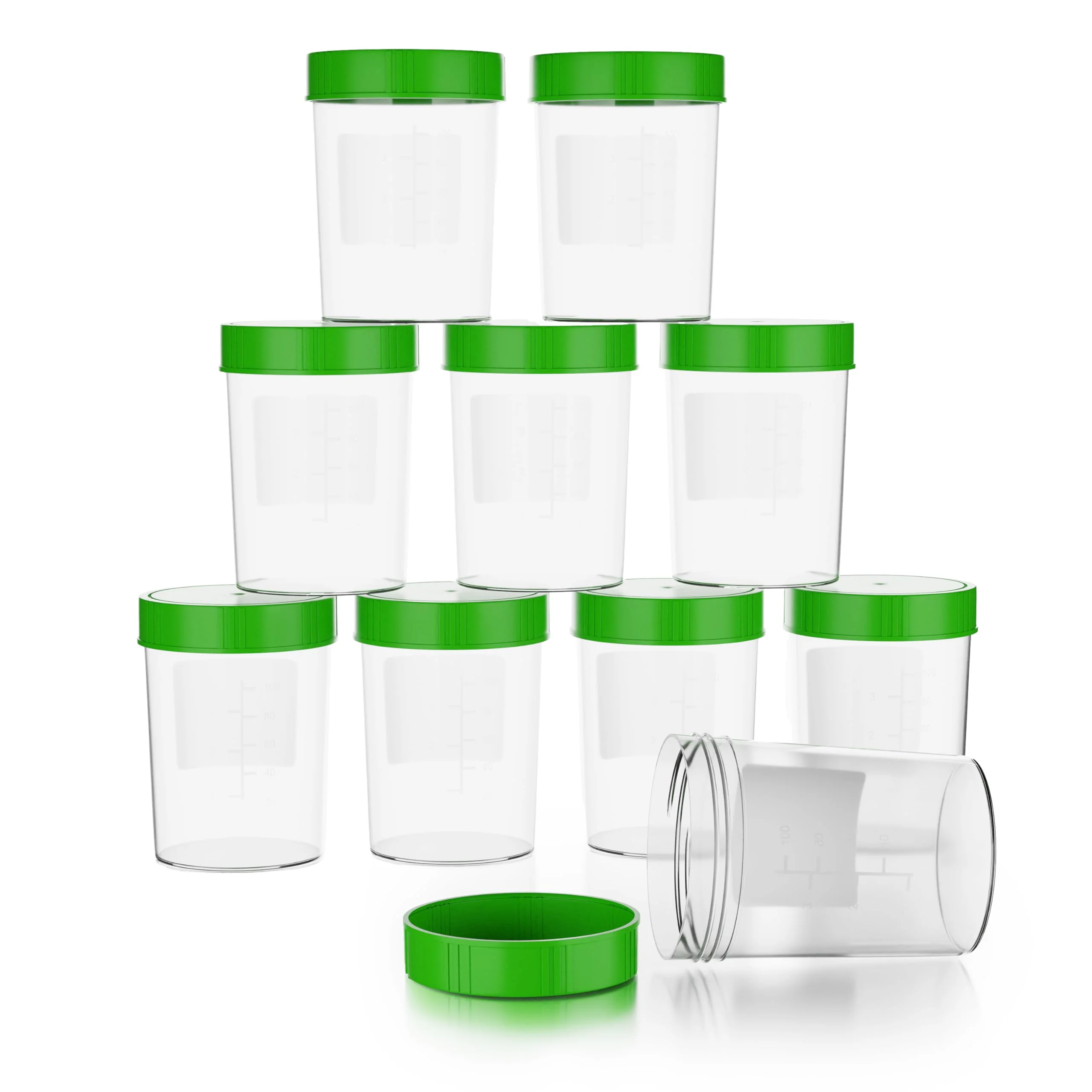 Theracaso Sample Cup Set - 10 Pieces of 125 ml - Includes 40 Labels - Leak-proof Urine Cups with Screw Lid Graduated up to 100 ml - For Kitchen, Crafts, Medicine, Urine Samples - Can Be Written On