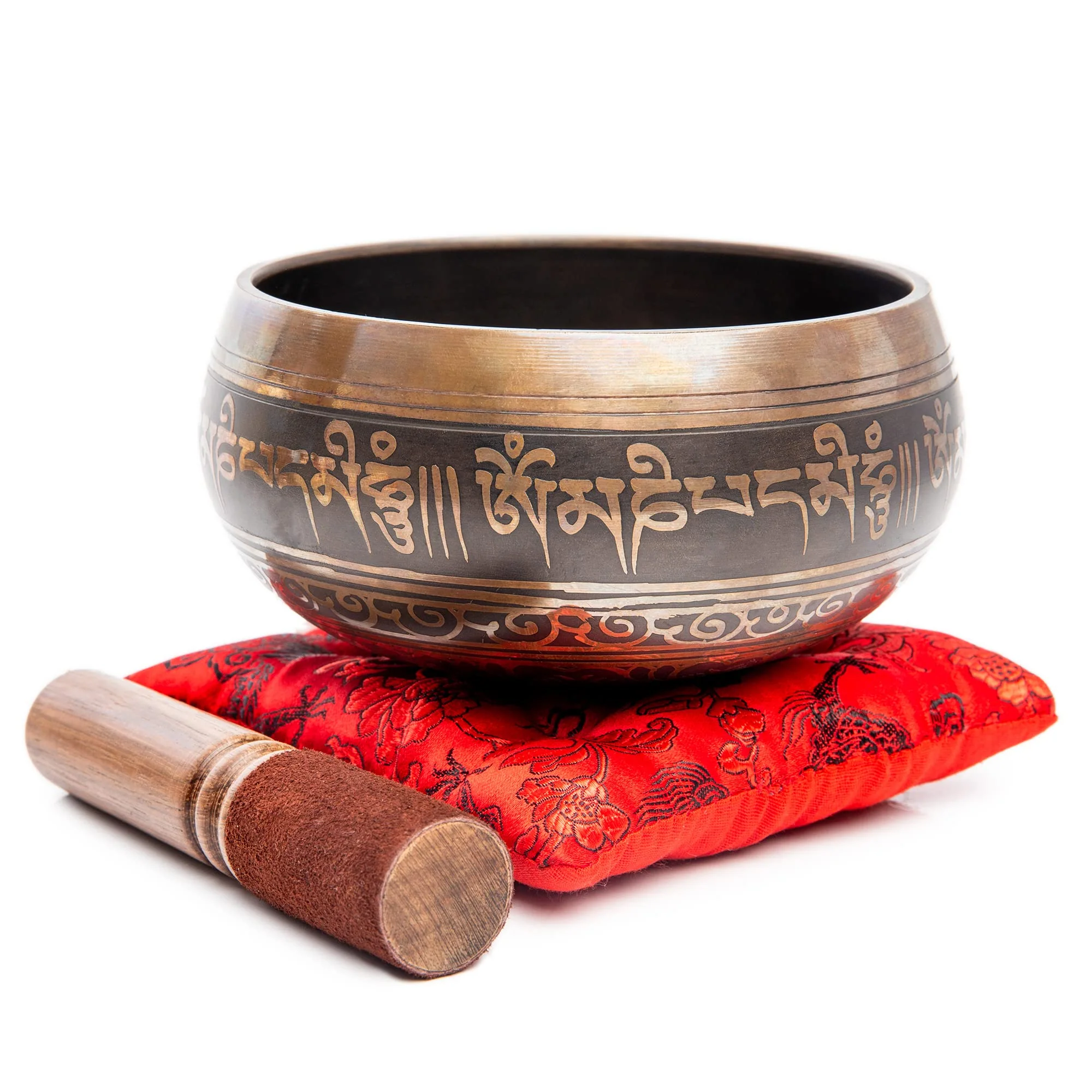 Tibetan Singing Bowl Set Authentic – Handmade in Nepal Sound & Meditation Bowl – Spiritual Decor for Yoga, Wellness Spaces & Relaxation by Himalayan Bazaar (Brown & Red) Brown - Red 4 Inches - Image 2