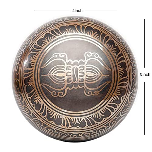 Tibetan Singing Bowl Set Authentic – Handmade in Nepal Sound & Meditation Bowl – Spiritual Decor for Yoga, Wellness Spaces & Relaxation by Himalayan Bazaar (Brown & Red) Brown - Red 4 Inches - Image 3