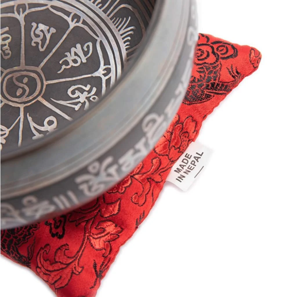 Tibetan Singing Bowl Set Authentic – Handmade in Nepal Sound & Meditation Bowl – Spiritual Decor for Yoga, Wellness Spaces & Relaxation by Himalayan Bazaar (Brown & Red) Brown - Red 4 Inches - Image 8
