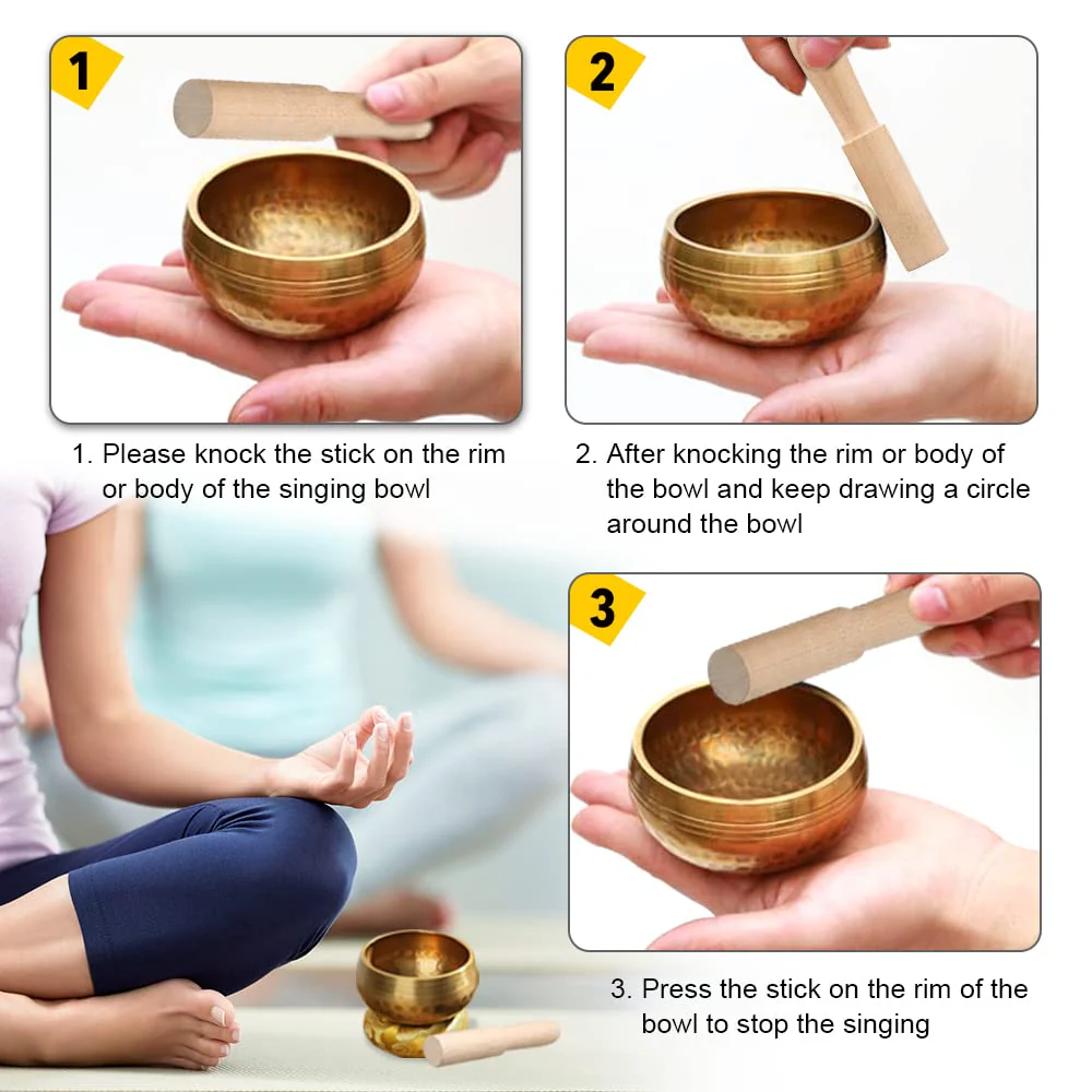 Tibetan Singing Bowl Set - Meditation Sound Bowl Cushion with Wooden Striker for Yoga, Meditation & Relaxation, Mindfulness,Chakra Healing, Stress Relief, Self-Regulation (3 inch) 3 inch - Image 3