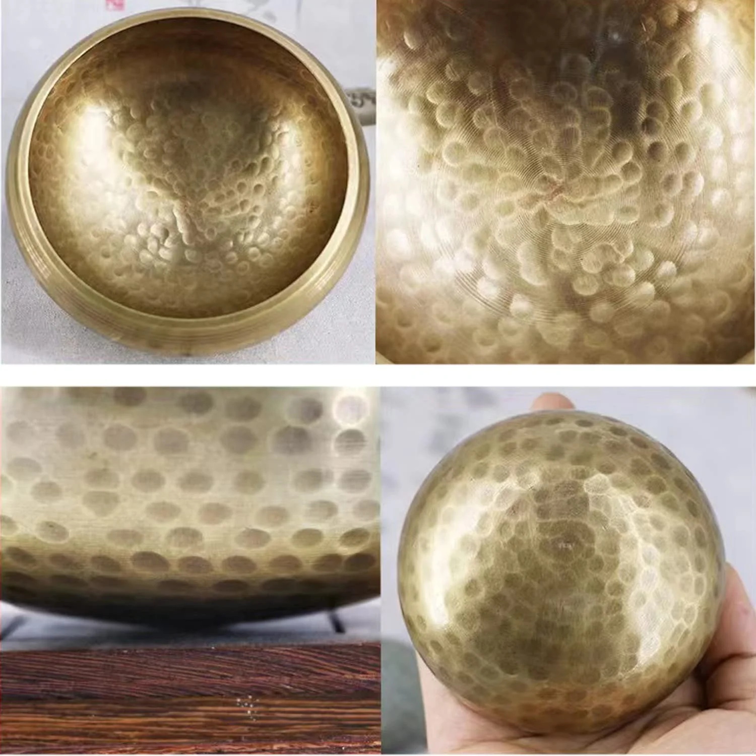 Tibetan Singing Bowls Set, Singing Bowls, Meditation Sound Bowl Handcrafted in Nepal, For Yoga, Meditation, Mindfulness, Healing & Chakra balancing 3.15 inch Gold - Image 3