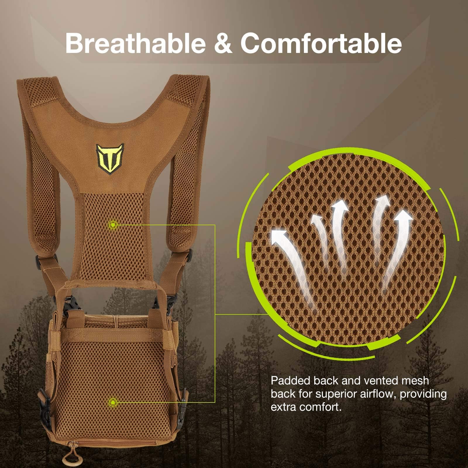TIDEWE Bino Harness with Rangefinder Pouch & Rain Cover, Long-lasting Lightweight Portable Binocular Pack for Hunting, Hiking Standard Brown - Image 5