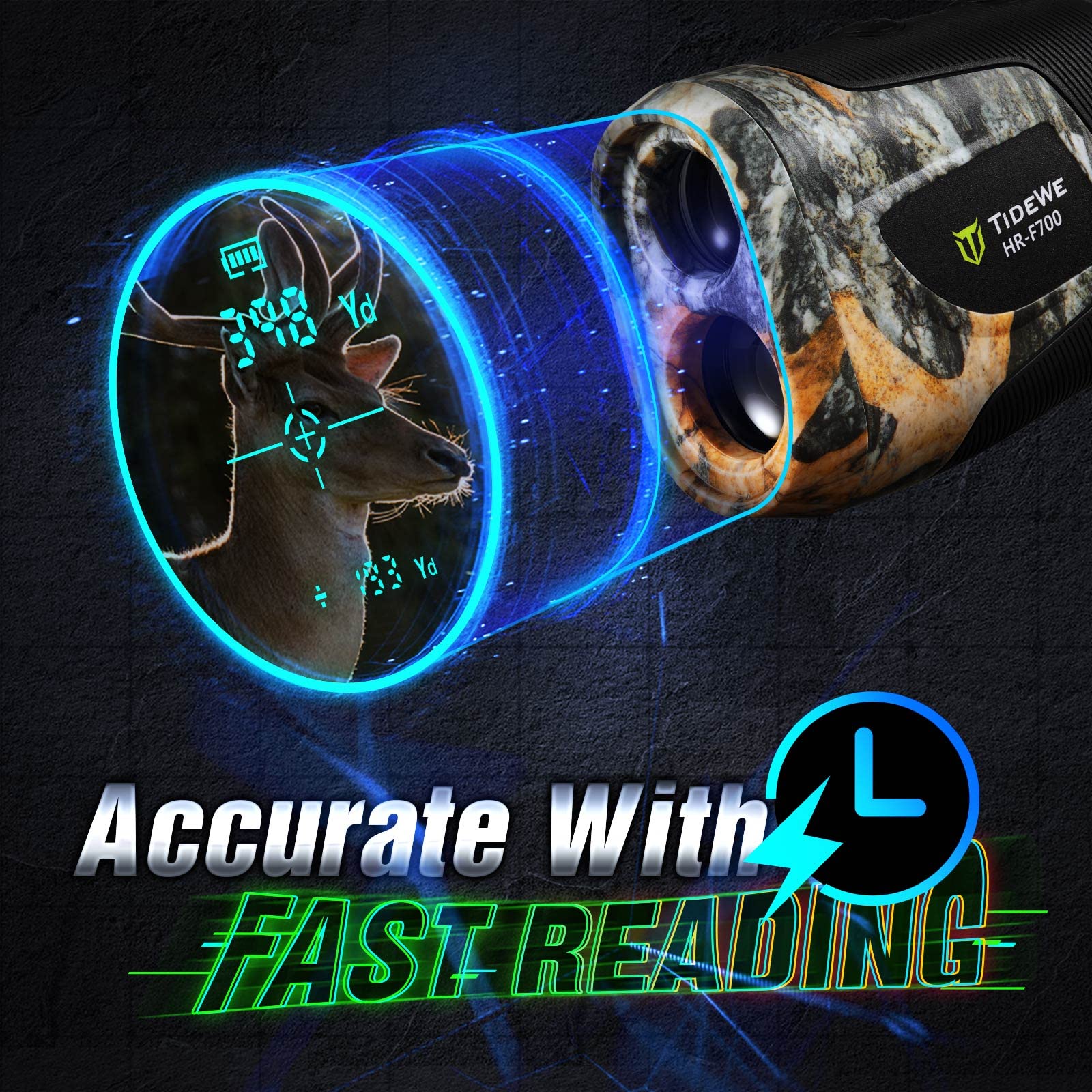TIDEWE Hunting Rangefinder with Rechargeable Battery, 700/1000Y Camo Laser Range Finder 6X Magnification, Distance/Angle/Speed/Scan Multi Functional Waterproof Rangefinder with Case Leaf Camo 700Y - Image 3