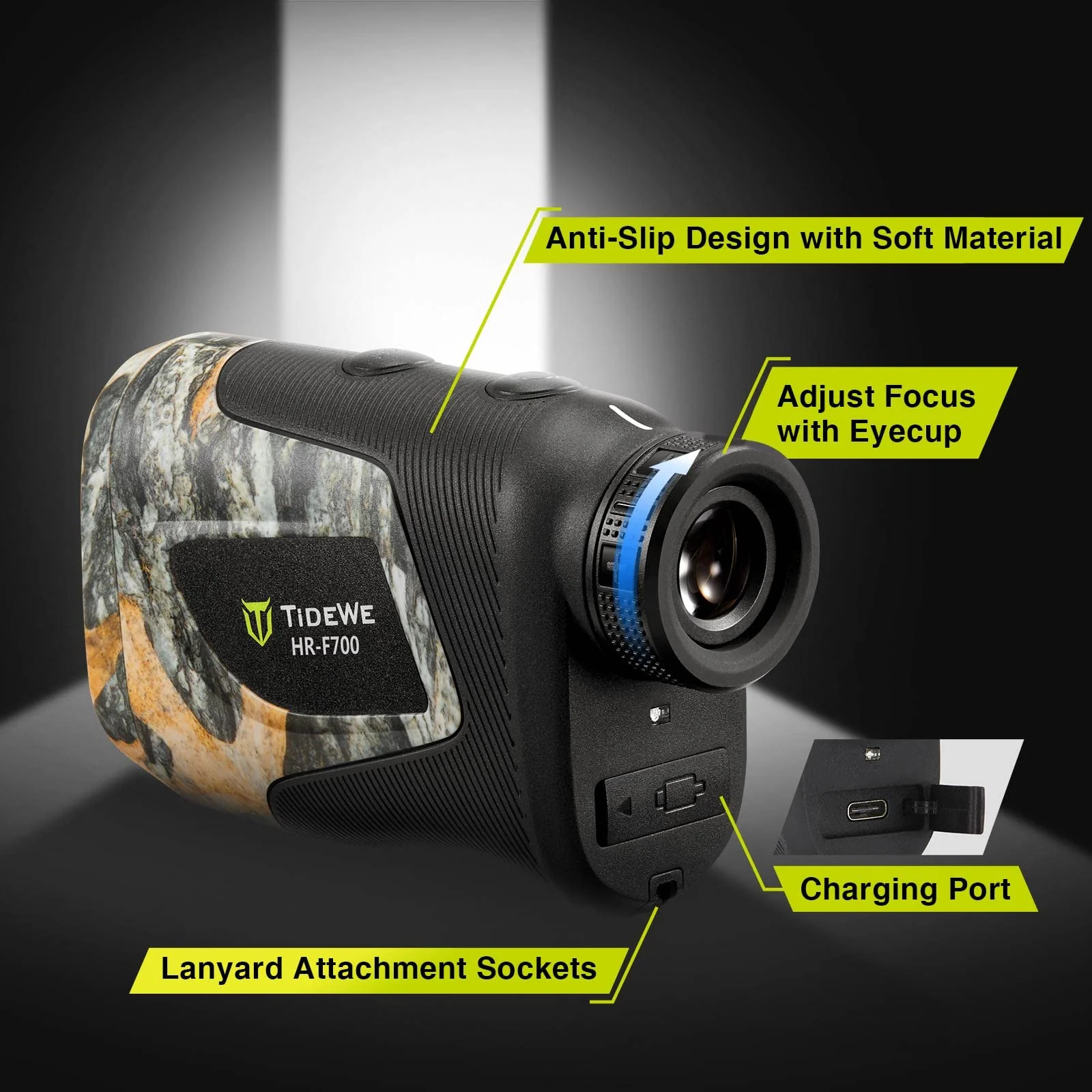 TIDEWE Hunting Rangefinder with Rechargeable Battery, 700/1000Y Camo Laser Range Finder 6X Magnification, Distance/Angle/Speed/Scan Multi Functional Waterproof Rangefinder with Case Leaf Camo 700Y - Image 6