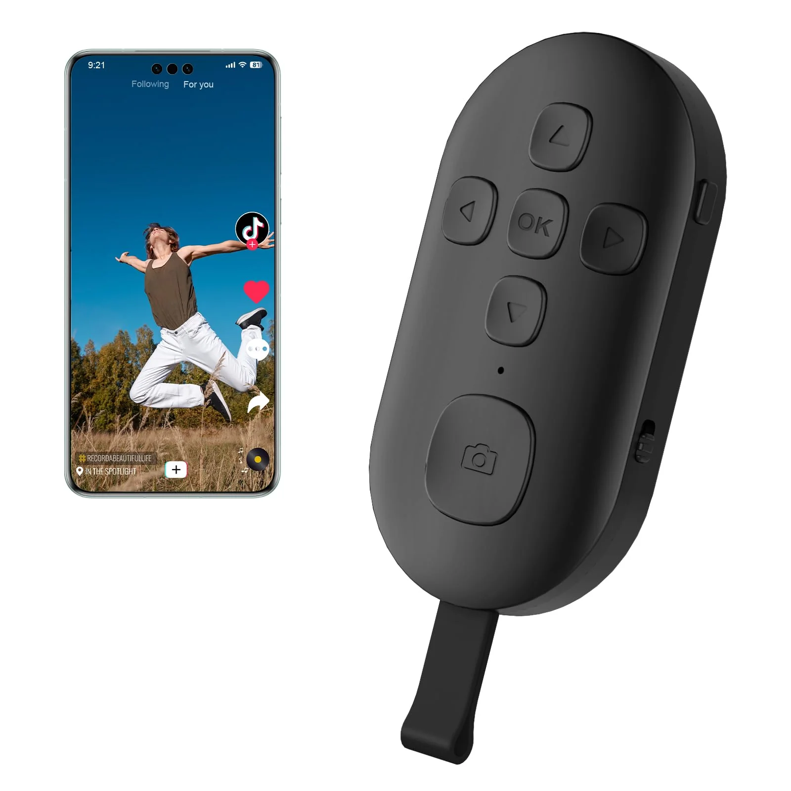 TIK Tok Bluetooth Remote Control, Page Turner for Kindle App ebooks, Camera Remote Shutter Button, Wireless Short Videos Scrolling Ring Rechargeable, for Smartphones and Tablets(Black)