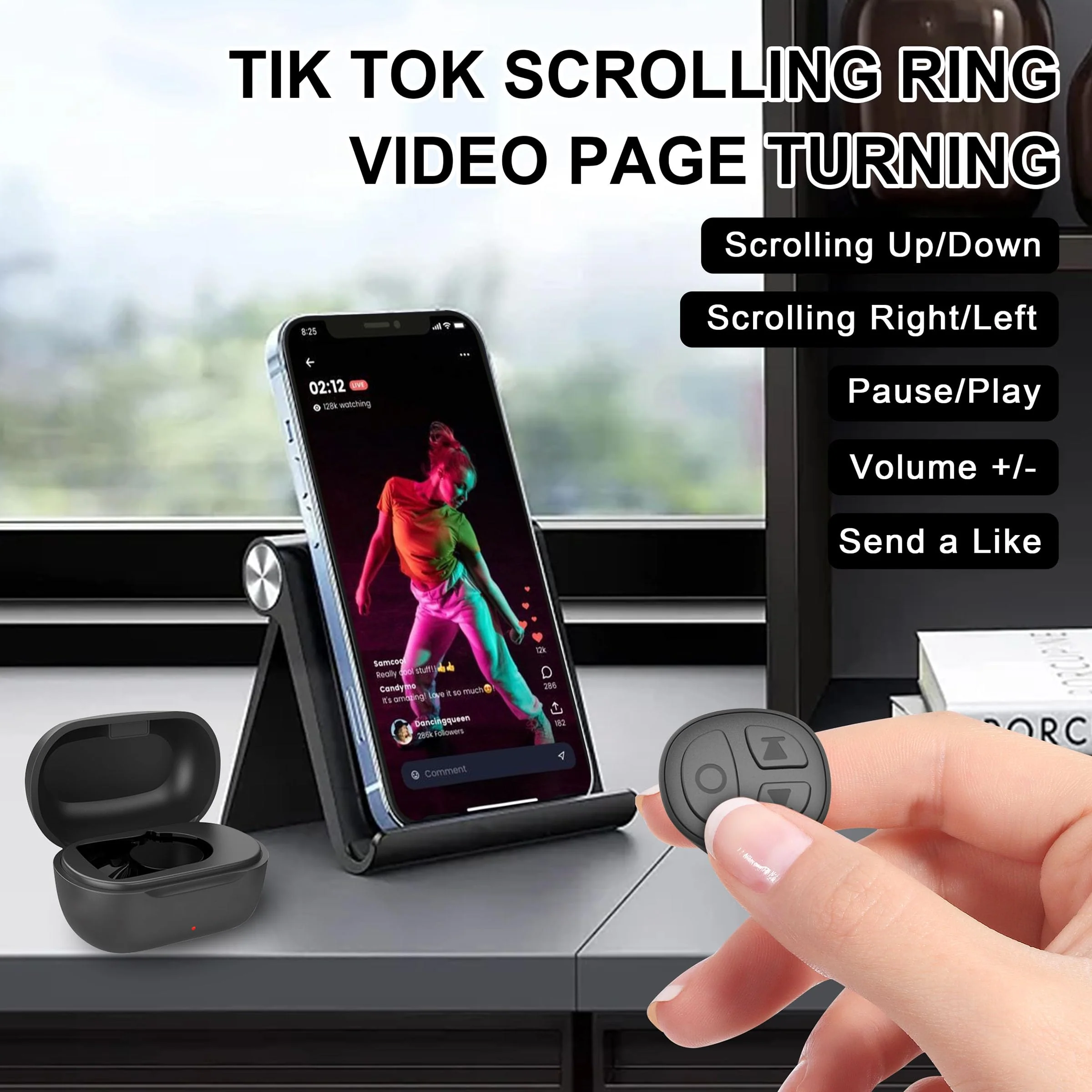 Tiktok Scrolling Ring Bluetooth Camera Remote Control for iPhone TIK Tok Scrolling Ring Page Turner for Kindle App (Not for Kindle Devices) (D02, Black) D02 - Image 2