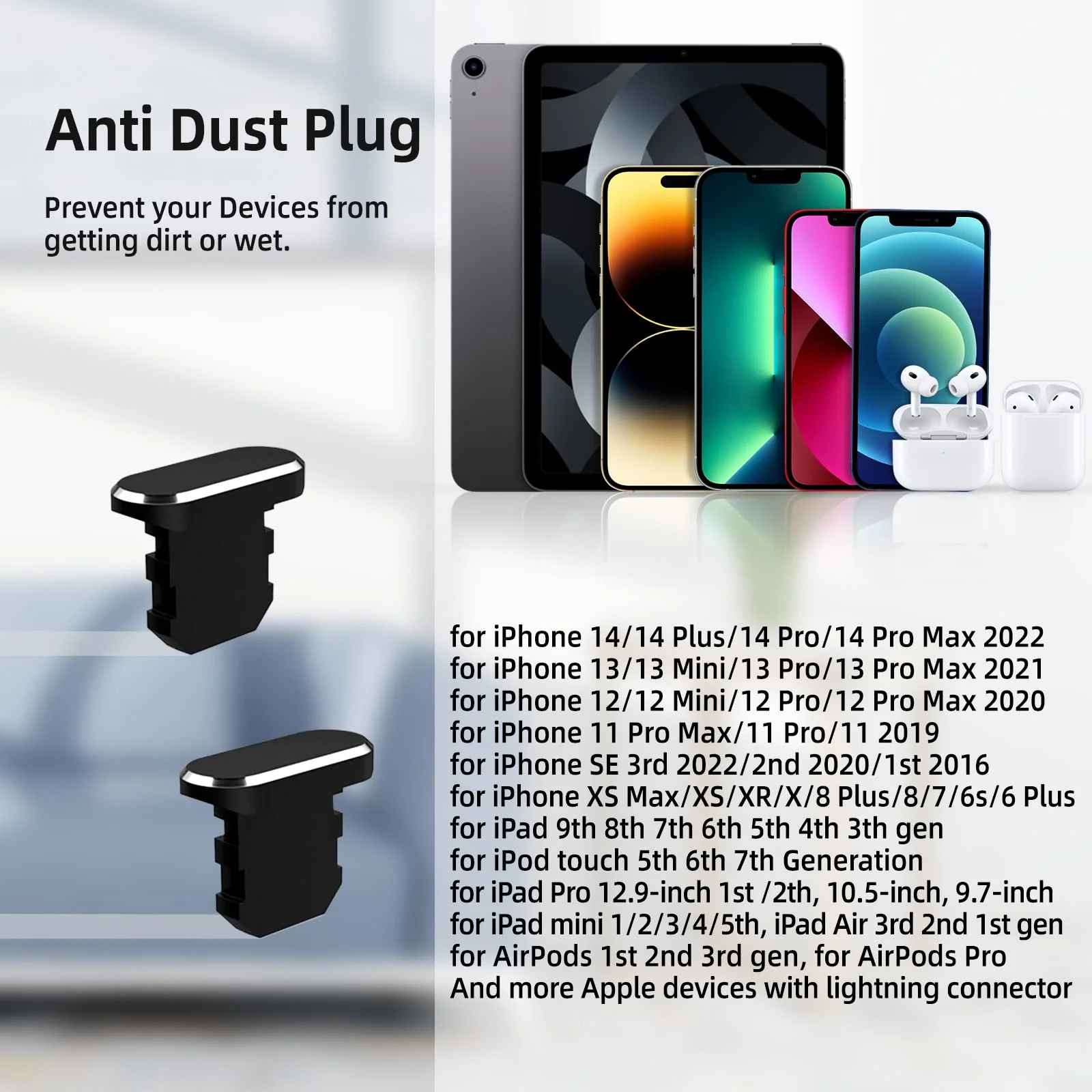 TITACUTE 2 Pack Anti Dust Plugs for iPhone 14 Pro Max 13 11 12 Mini Dust Cover 8 Pin Dust Plug + Mini Storage Box iPhone Charging Port Plugs for iPhone Xs XR X 8 7 Plus SE AirPods iPad Mini Air Black - Image 7