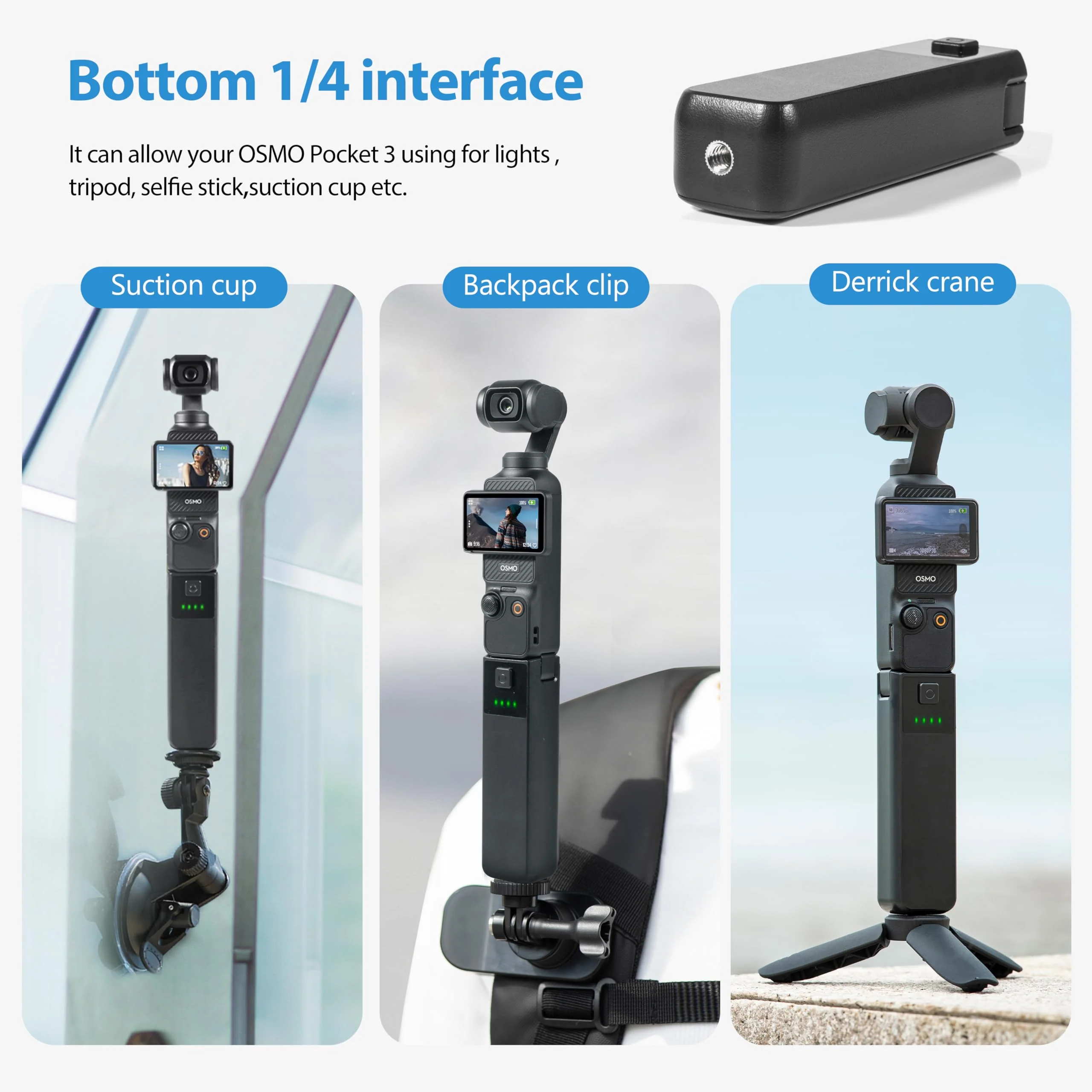 Tomat Osmo Pocket 3 Battery Handle Compatible for DJI Osmo Pocket 3 Creator Combo Accessories, Built in 4000mAh Extra Battery 22.5W Fast Charging, Reserved 1/4 Thread - Image 5