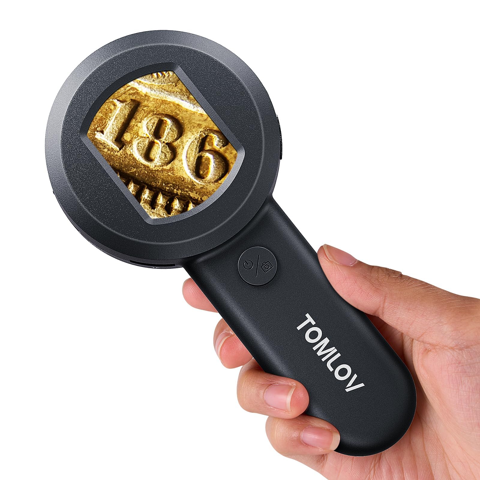 TOMLOV P10 Microscope for Adults Kids, Handheld Coin Magnifier with Light for Error Coins, Portable Trichome Magnifying Glass 100X, Collector Pocket Jewelers Loupe, Digital Microscope with 2" Screen Black