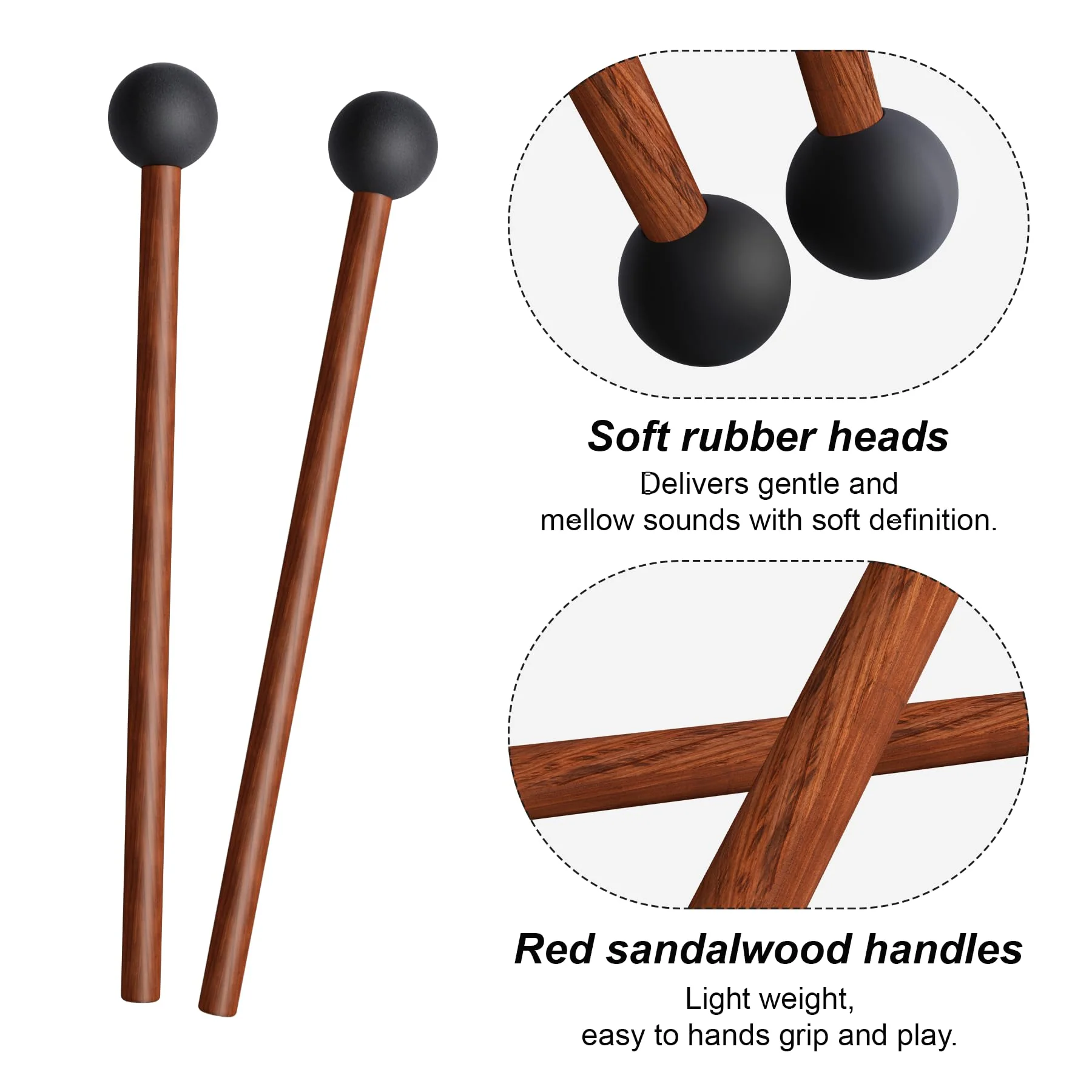 Tongue Drum Mallets, Bell Mallets Glockenspiel Sticks, Rubber Xylophone Mallet Percussion with Wood Handle, 8.3", Black - Image 2
