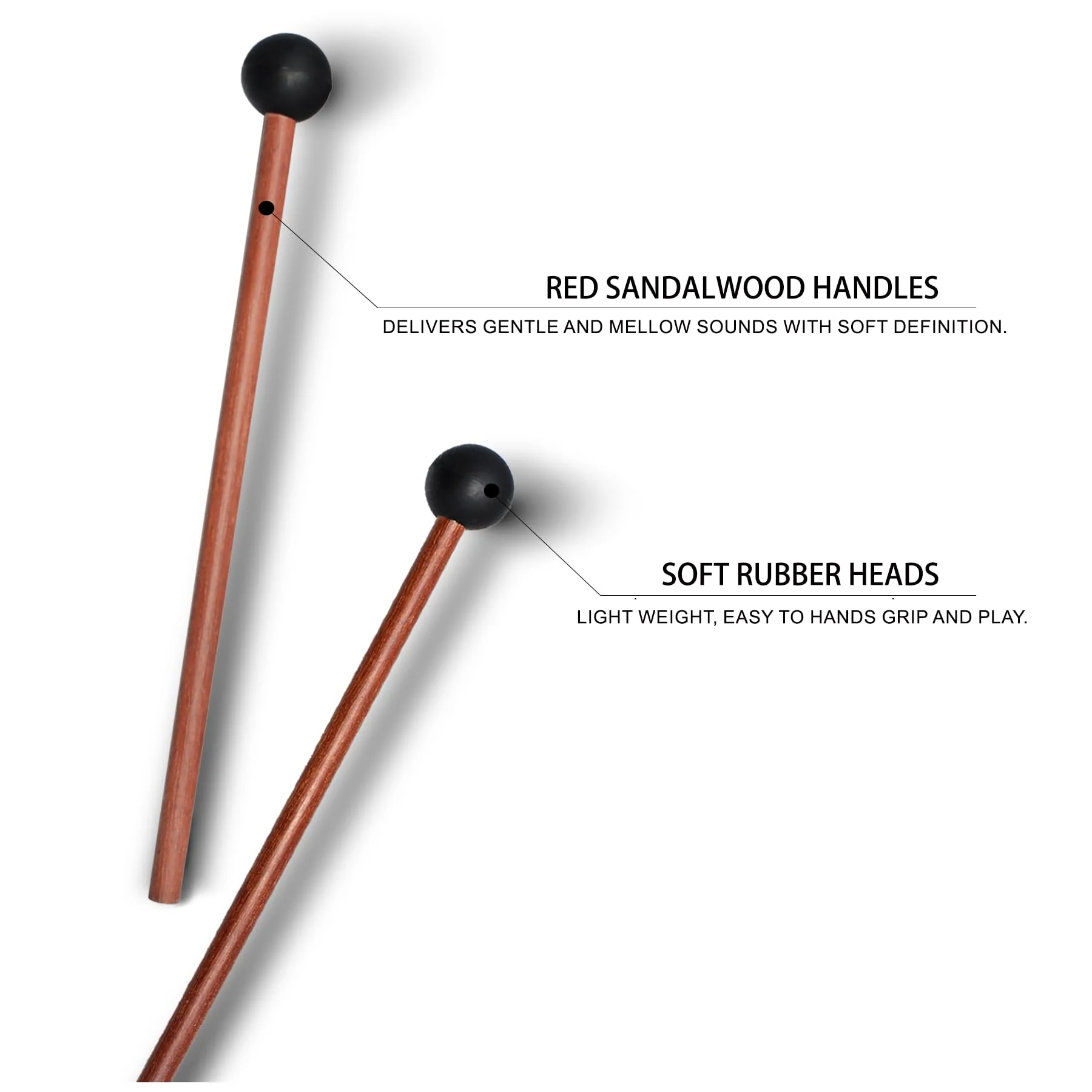 Tongue Drum Mallets, Bell Mallets Glockenspiel Sticks, Rubber Xylophone Mallet Percussion with Wood Handle, 8.3", Black - Image 5
