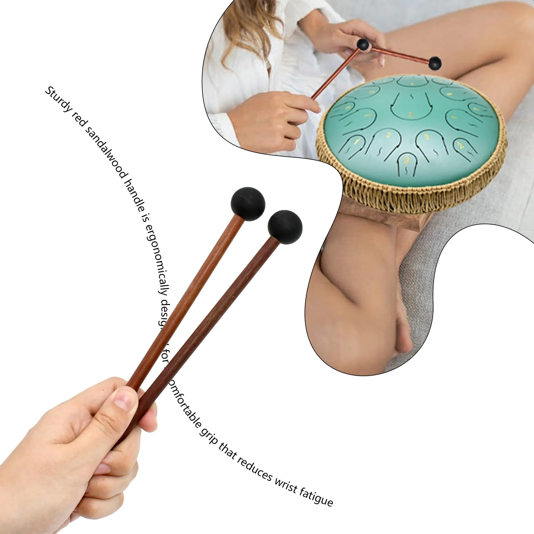 Tongue Drum Mallets, Bell Mallets Glockenspiel Sticks, Rubber Xylophone Mallet Percussion with Wood Handle, 8.3", Black - Image 6