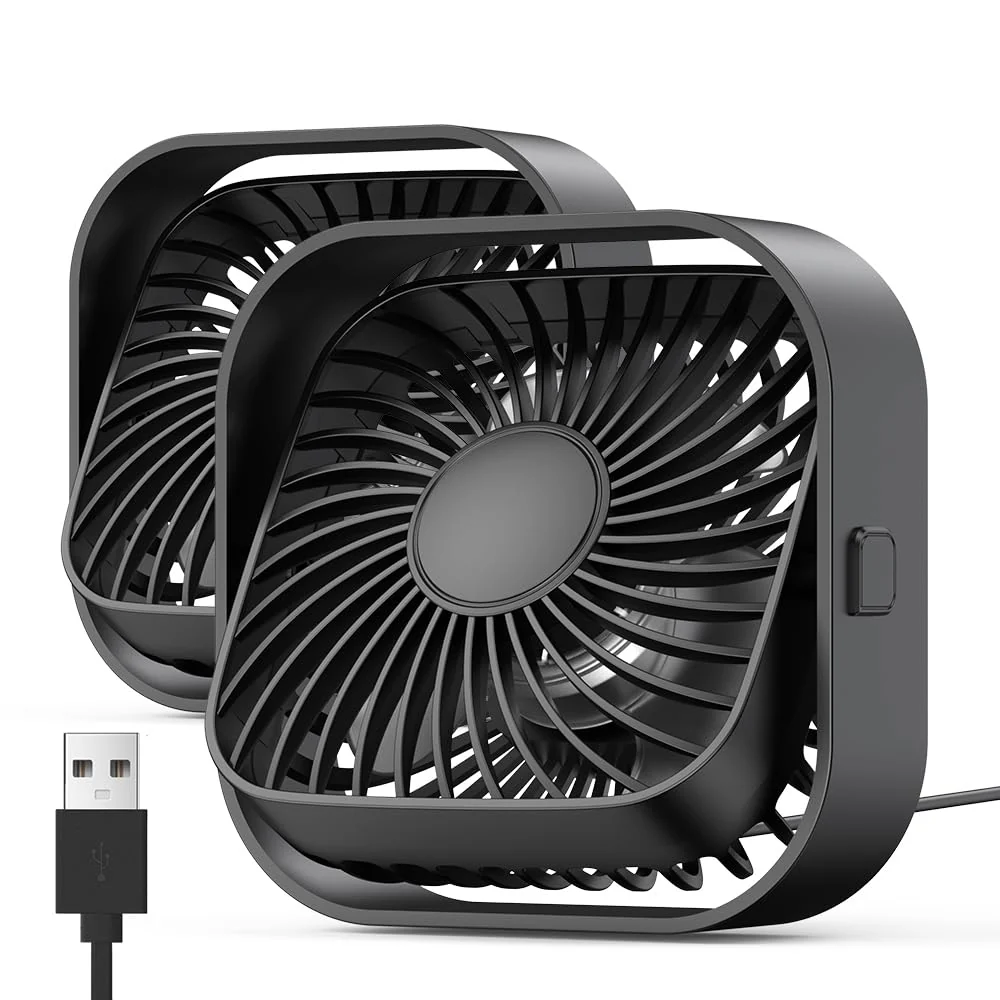 TOPK USB Desk Fan 2Pack Mini Personal Fan Portable, Strong Airflow & Quiet Operation, USB Powered, Three-Speed Wind Small USB Fan for Desk, 360° Rotatable Head for Home Office Table and Desktop Black