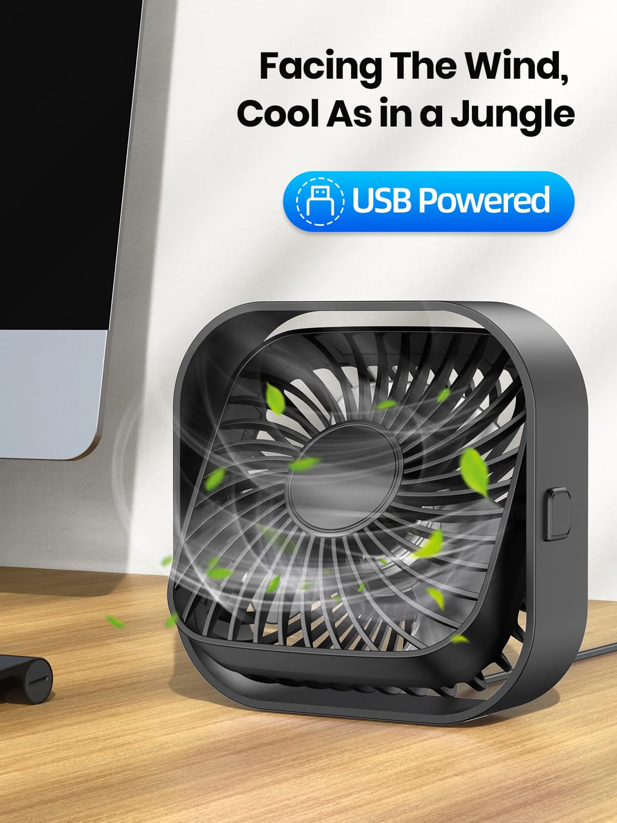 TOPK USB Desk Fan 2Pack Mini Personal Fan Portable, Strong Airflow & Quiet Operation, USB Powered, Three-Speed Wind Small USB Fan for Desk, 360° Rotatable Head for Home Office Table and Desktop Black - Image 6