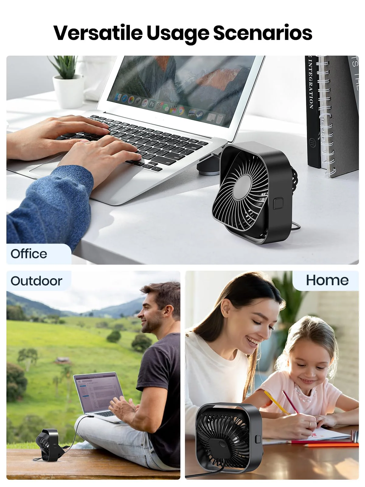 TOPK USB Desk Fan 2Pack Mini Personal Fan Portable, Strong Airflow & Quiet Operation, USB Powered, Three-Speed Wind Small USB Fan for Desk, 360° Rotatable Head for Home Office Table and Desktop Black - Image 7