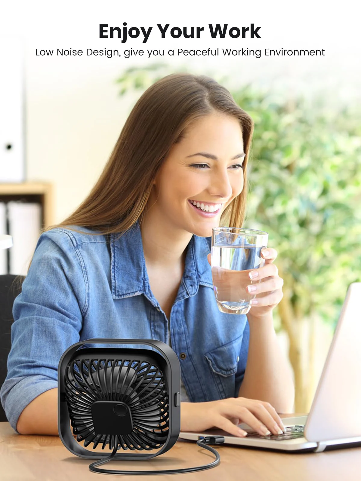 TOPK USB Desk Fan 2Pack Mini Personal Fan Portable, Strong Airflow & Quiet Operation, USB Powered, Three-Speed Wind Small USB Fan for Desk, 360° Rotatable Head for Home Office Table and Desktop Black - Image 8
