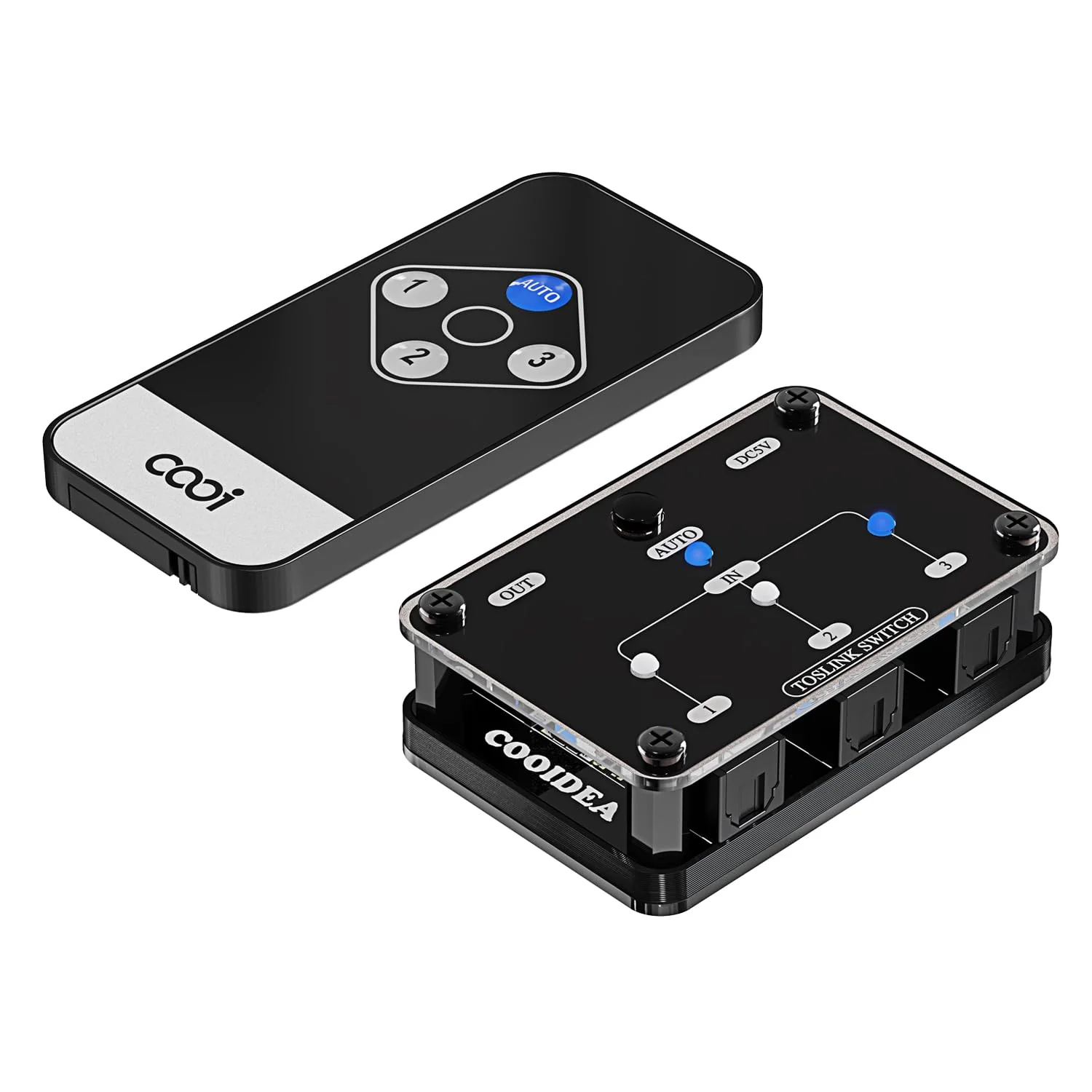 Toslink Automatic Switch Digital Optical Switcher 3 in 1 Out with Remote Control Supports 192k/24Bit PCM2.0 DTS Dolby-AC3 Compatible with HDTV/Xbox/Blu-Ray Player/PS