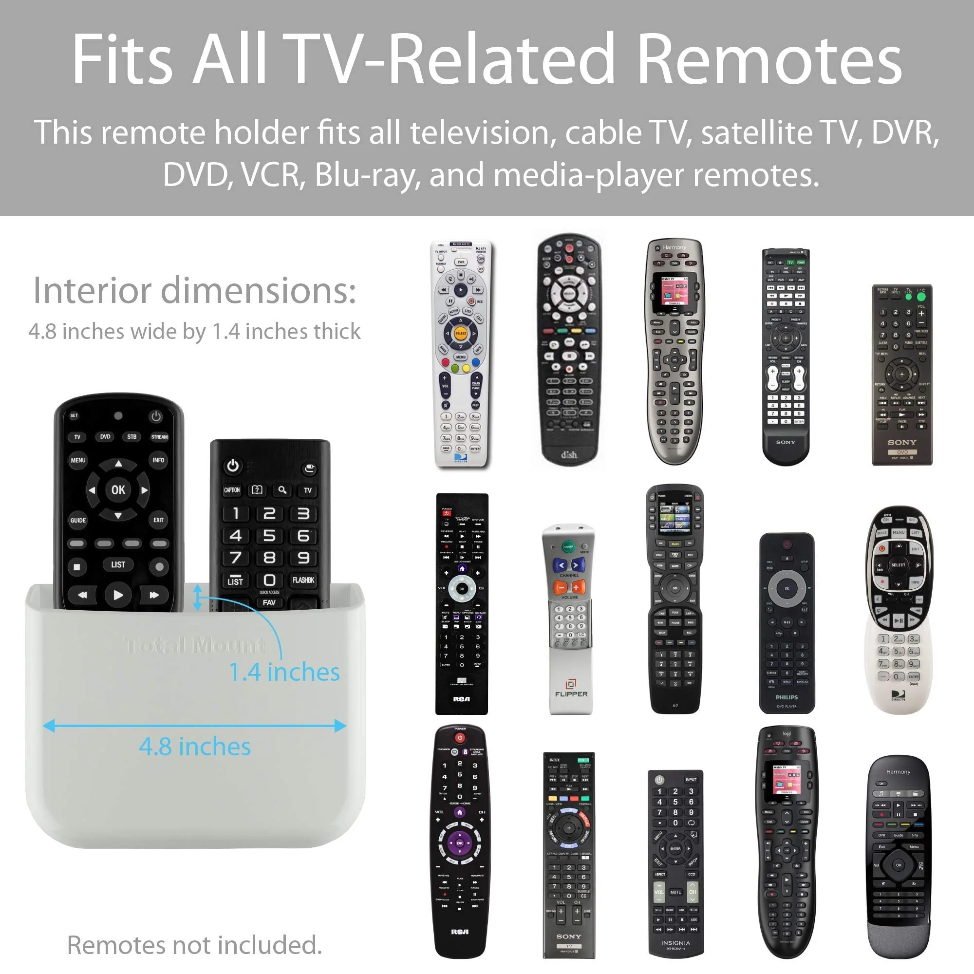 TotalMount Hole-Free Remote Holder - Eliminates Need to Drill Holes in Your Wall (For 2 or 3 Remotes - White - Quantity 1) - Image 5