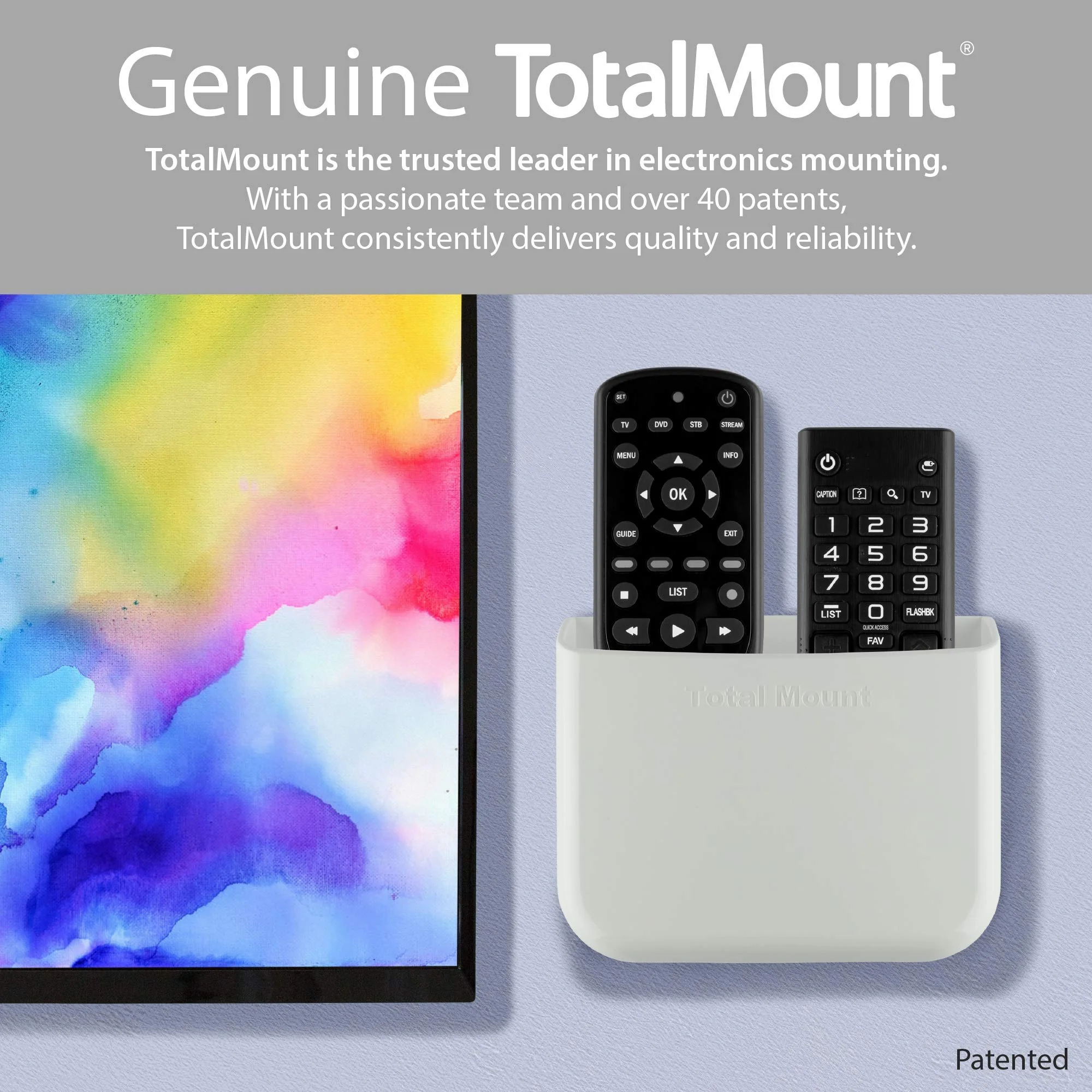 TotalMount Hole-Free Remote Holder - Eliminates Need to Drill Holes in Your Wall (For 2 or 3 Remotes - White - Quantity 1) - Image 6