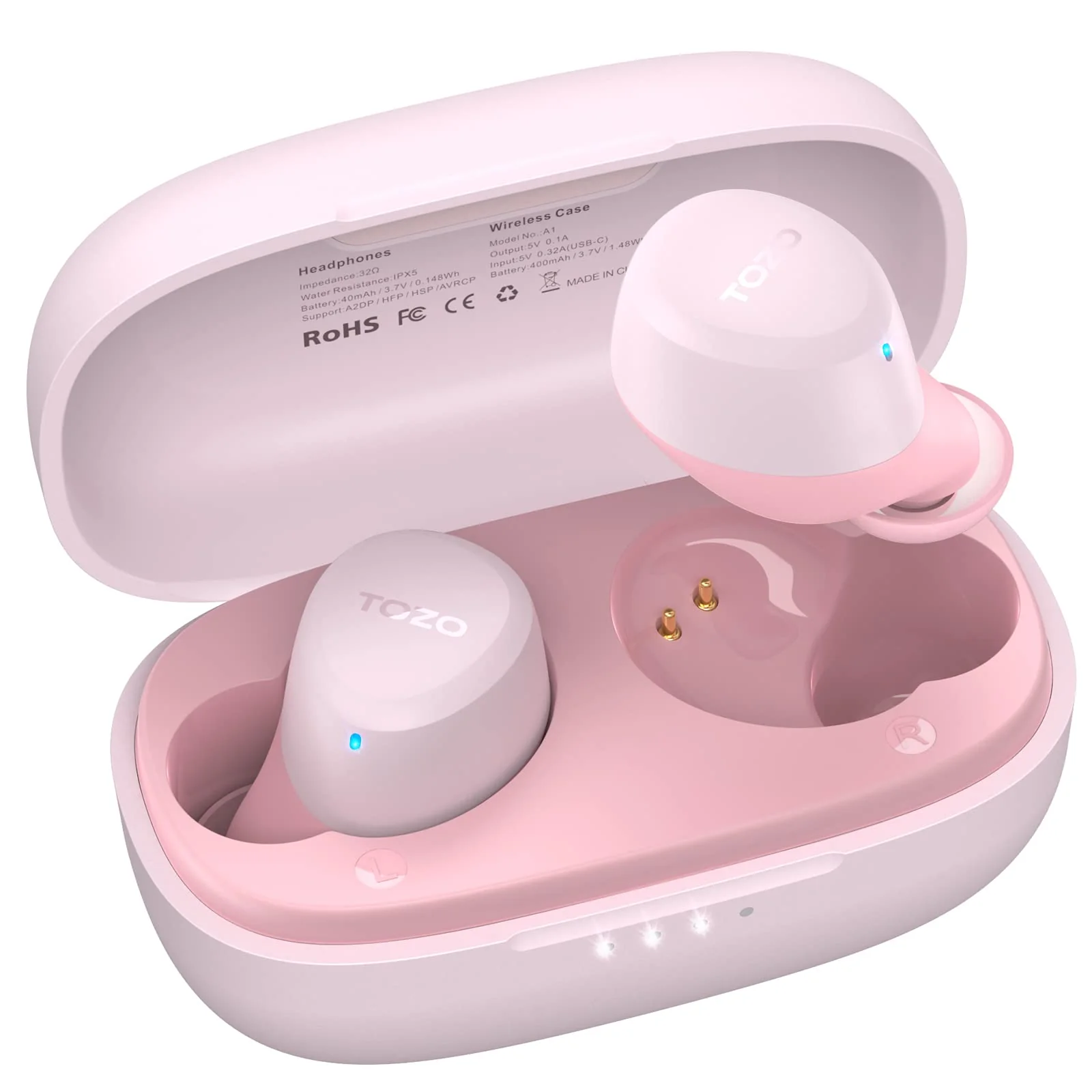 TOZO A1 Mini Bluetooth 5.3 Wireless Earbuds with Charging Case - IPX5 Waterproof, Premium Sound, Built-in Mic Rose Gold