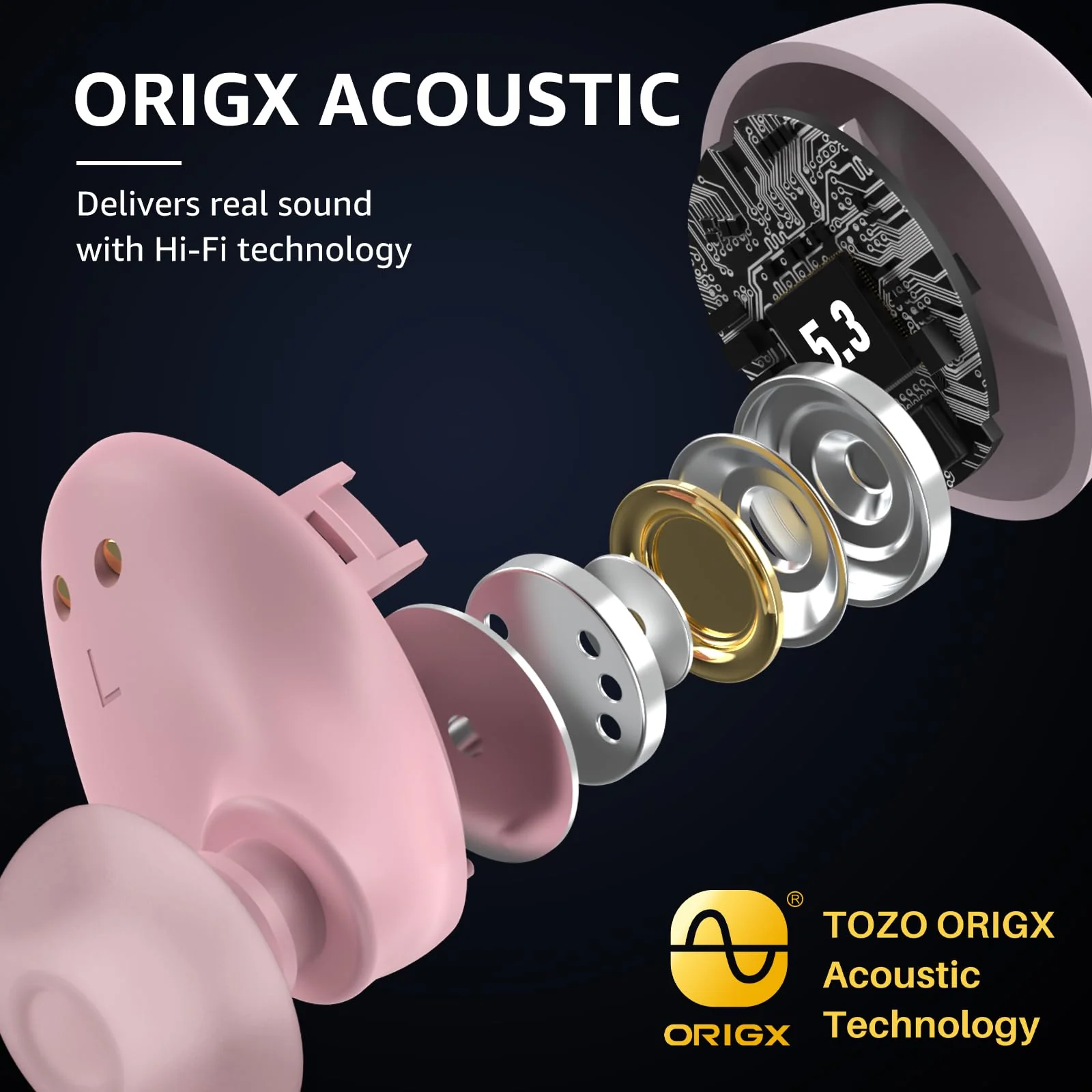 TOZO A1 Mini Bluetooth 5.3 Wireless Earbuds with Charging Case - IPX5 Waterproof, Premium Sound, Built-in Mic Rose Gold - Image 2