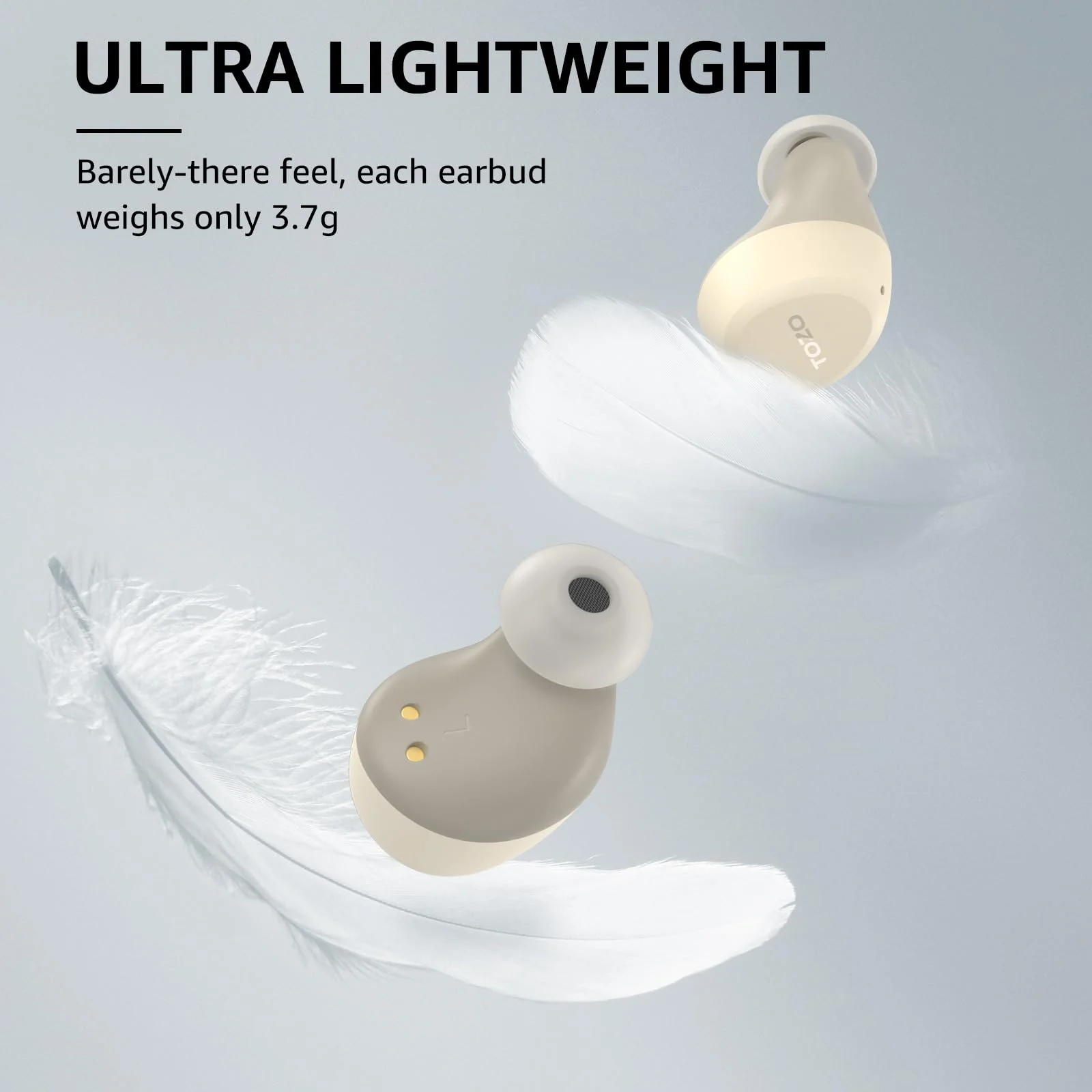 TOZO A1 Mini Wireless Earbuds Bluetooth 5.3 in Ear Light-Weight Headphones Built-in Microphone, IPX5 Waterproof, Immersive Premium Sound Long Distance Connection Headset with Charging Case, Khaki - Image 3