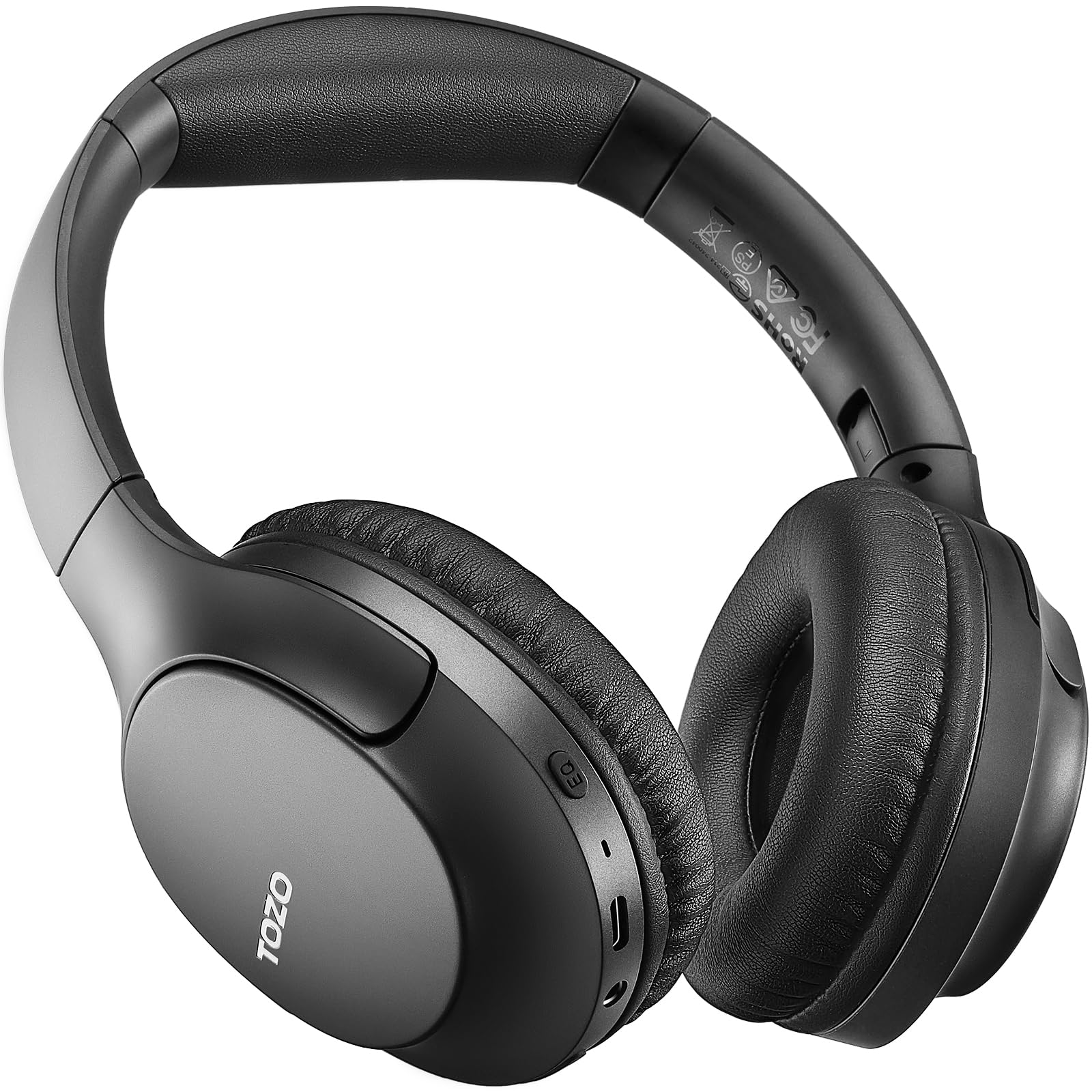 TOZO Bluetooth 5.4 Over Ear Headphones, ENC Call Noise Cancelling Mic, Foldable Wireless Headset, 70H Playback, Deep Bass Stereo Sound, Customizable EQ via Button & App, for Travel and Home, Upgraded Black