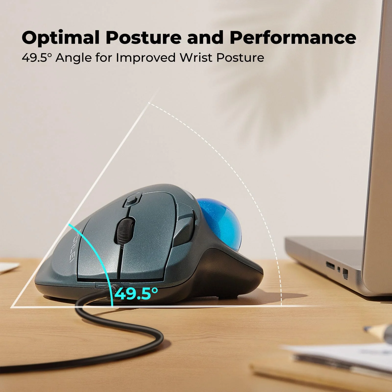 Trackball Mouse Wired, Ergonomic Comfort Design Reduces Muscle Strain, USB Plug&Play, Easy Thumb Control, Precision Tracking with 5 Adjustable DPI, RGB Rollerball Mouse Compatible for PC, Mac, Windows A-Blue - Image 3