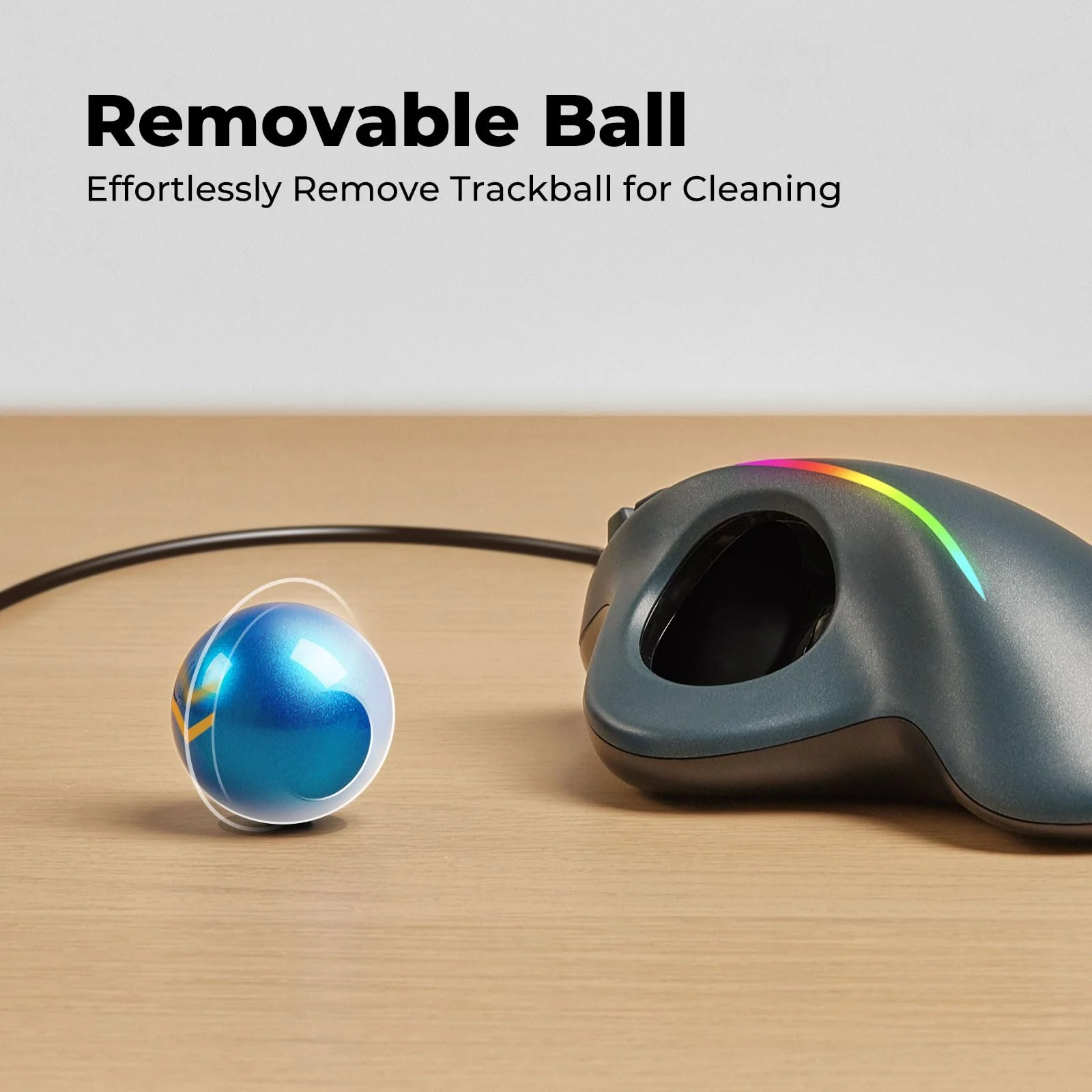 Trackball Mouse Wired, Ergonomic Comfort Design Reduces Muscle Strain, USB Plug&Play, Easy Thumb Control, Precision Tracking with 5 Adjustable DPI, RGB Rollerball Mouse Compatible for PC, Mac, Windows A-Blue - Image 5