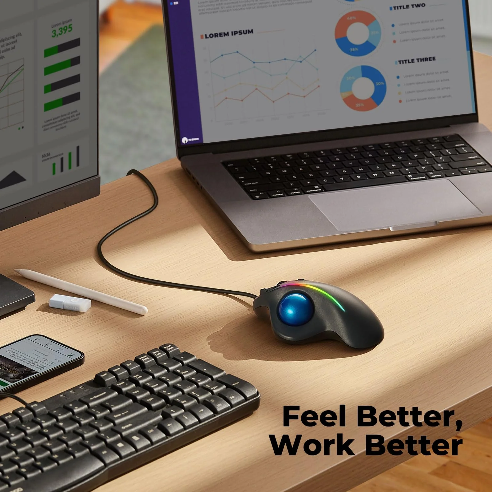 Trackball Mouse Wired, Ergonomic Comfort Design Reduces Muscle Strain, USB Plug&Play, Easy Thumb Control, Precision Tracking with 5 Adjustable DPI, RGB Rollerball Mouse Compatible for PC, Mac, Windows A-Blue - Image 7