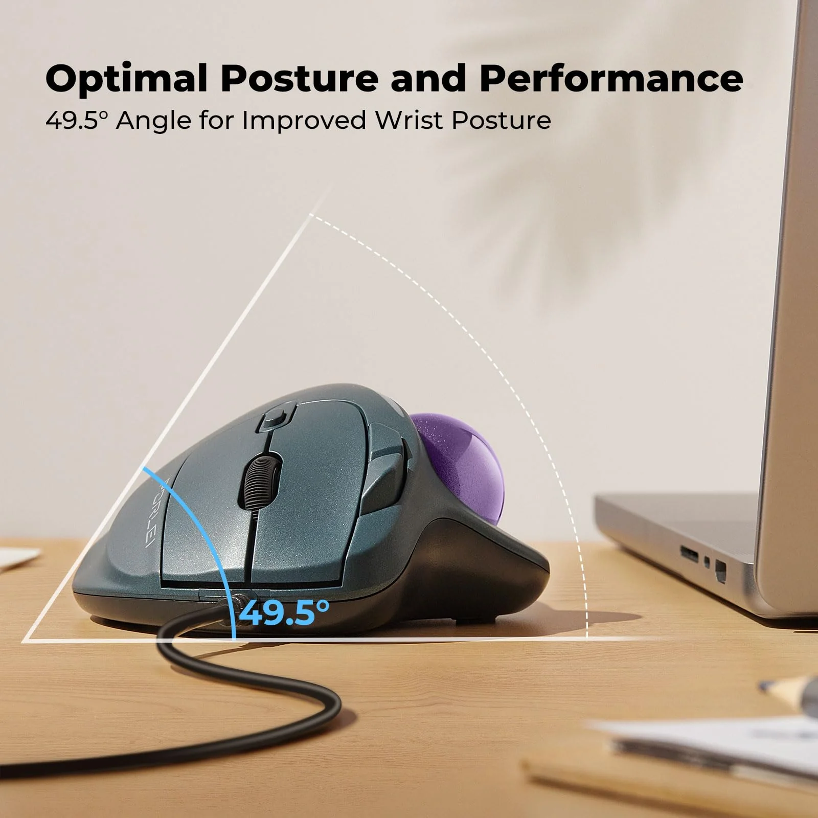Trackball Mouse Wired, Ergonomic Comfort Design Reduces Muscle Strain, USB Plug&Play, Easy Thumb Control, Precision Tracking with 5 Adjustable DPI, RGB Rollerball Mouse Compatible for PC, Mac, Windows B-Purple - Image 3