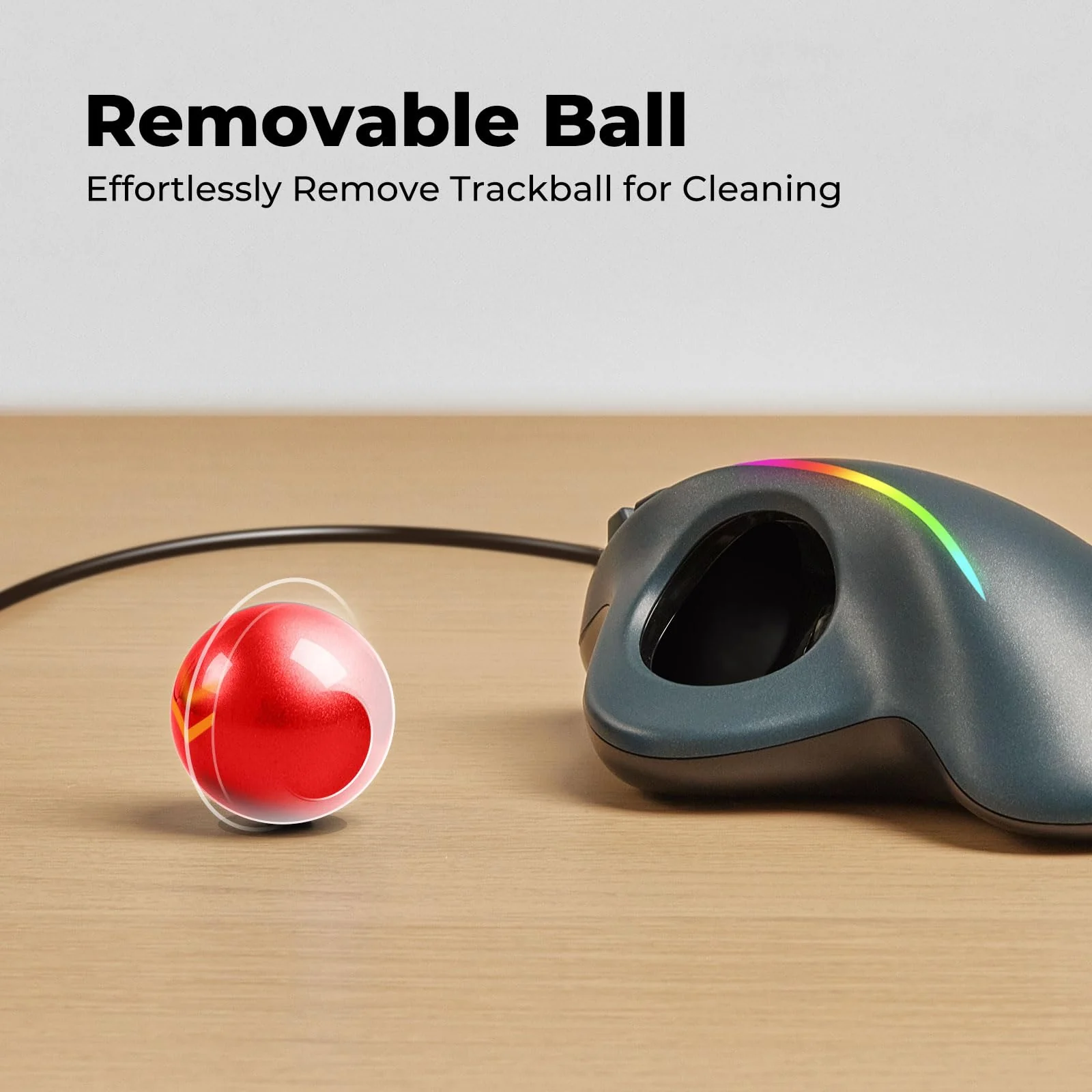 Trackball Mouse Wired, Ergonomic Comfort Design Reduces Muscle Strain, USB Plug&Play, Easy Thumb Control, Precision Tracking with 5 Adjustable DPI, RGB Rollerball Mouse Compatible for PC, Mac, Windows C-Red - Image 5