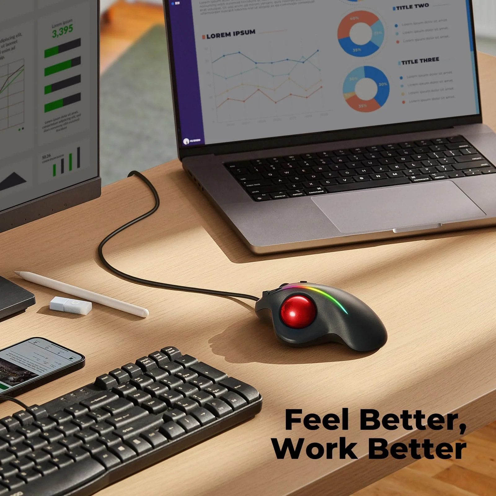 Trackball Mouse Wired, Ergonomic Comfort Design Reduces Muscle Strain, USB Plug&Play, Easy Thumb Control, Precision Tracking with 5 Adjustable DPI, RGB Rollerball Mouse Compatible for PC, Mac, Windows C-Red - Image 7