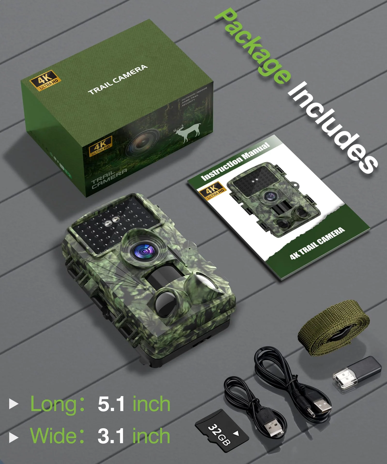 Trail Camera - 4K 48MP Game Camera with Night Vision, 0.05s Trigger Motion Activated Hunting Camera, IP66 Waterproof, 130 Wide-Angle with 46pcs No Glow Infrared Leds for Outdoor Wildlife Green - Image 7