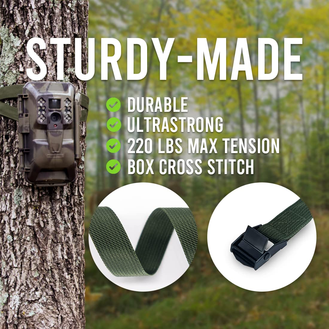 Trail Camera Straps, Upperosey Game Cam Mounting Strap with Long-Lasting Alloy Buckle, Nylon Fiber Strap for Wildlife Trial Camera Accessory, Deer Camera Tree Belts, 25mm Width* 6 ft. Long (2 Packs) 2 Packs - Image 3