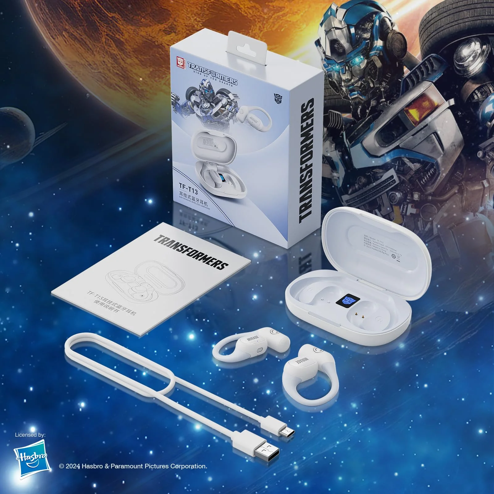 Transformers TF-T13 Open Ear Headphones Wireless 5.4 Bluetooth Sport Earbuds with Ear Hooks for 60Hrs Playback with HD Mic, Music Game Dual Mode Clear Call Sweat-Proof for Running Fitness White - Image 6