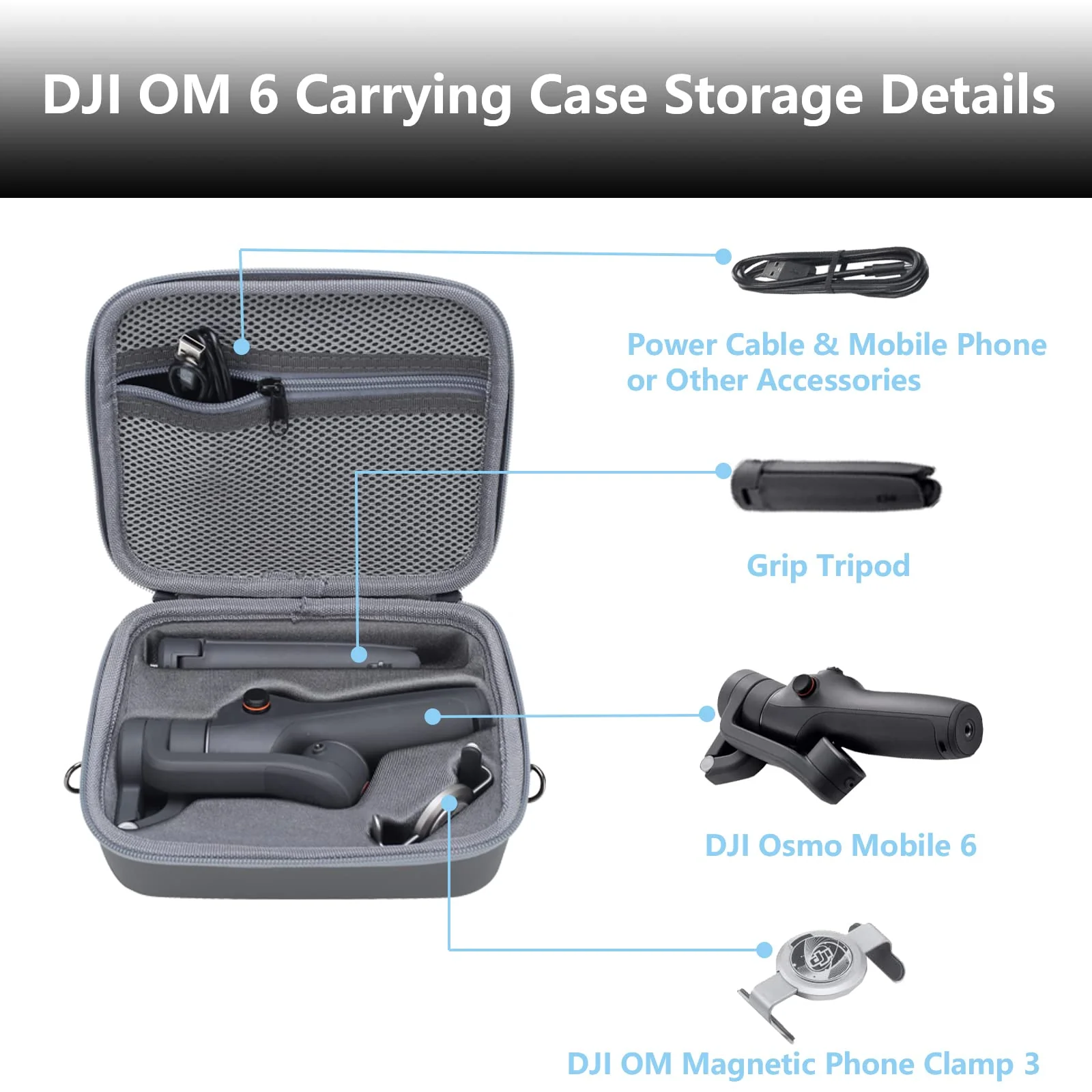 Travel Case for DJI OM 6 - Portable Storage Bag Hardshell Carrying Case Fits DJI Osmo Mobile 6 Smartphone Gimbal Stabilizer and Accessories(Grey) OM6 Case DJI OM 6 Case-Grey - Image 2