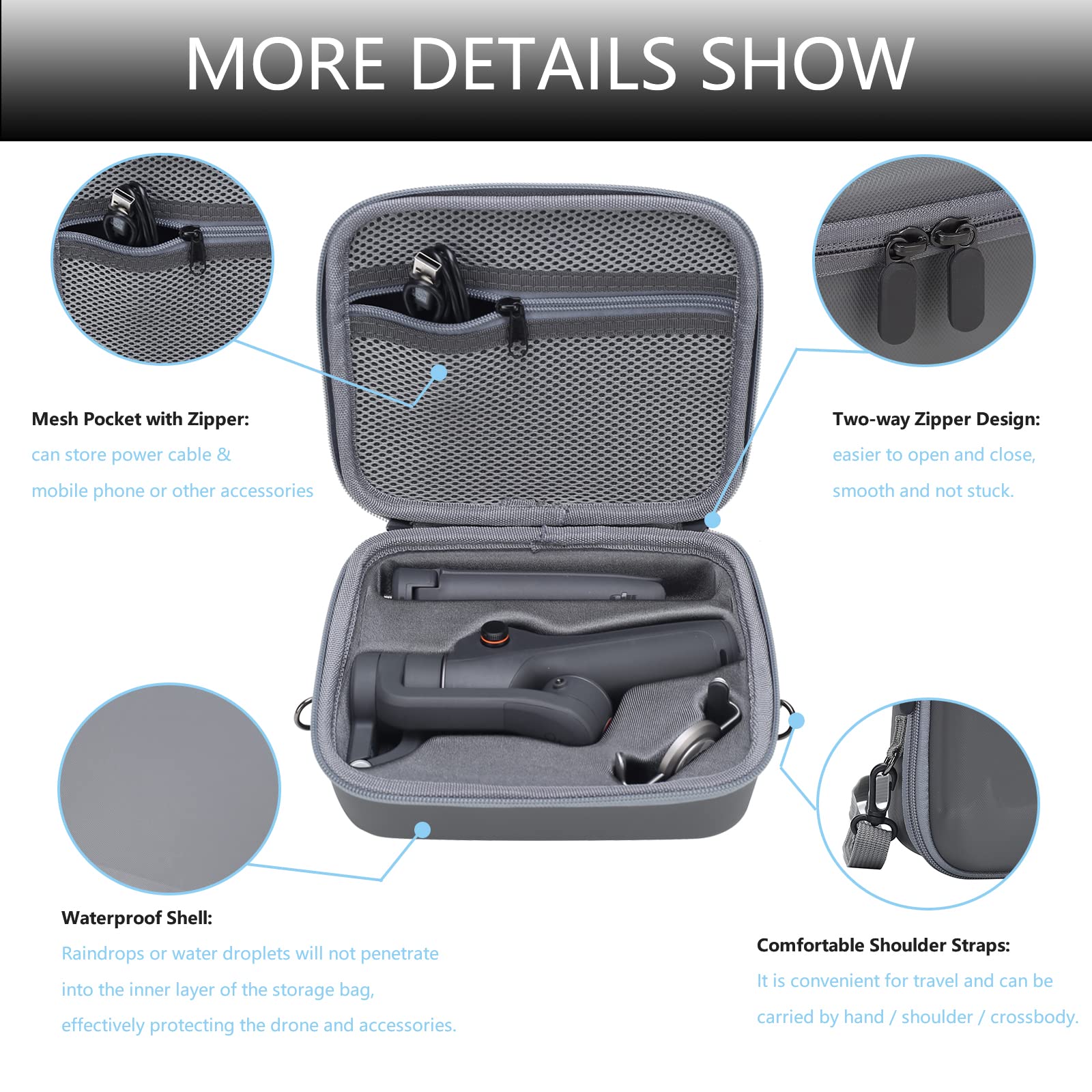 Travel Case for DJI OM 6 - Portable Storage Bag Hardshell Carrying Case Fits DJI Osmo Mobile 6 Smartphone Gimbal Stabilizer and Accessories(Grey) OM6 Case DJI OM 6 Case-Grey - Image 3