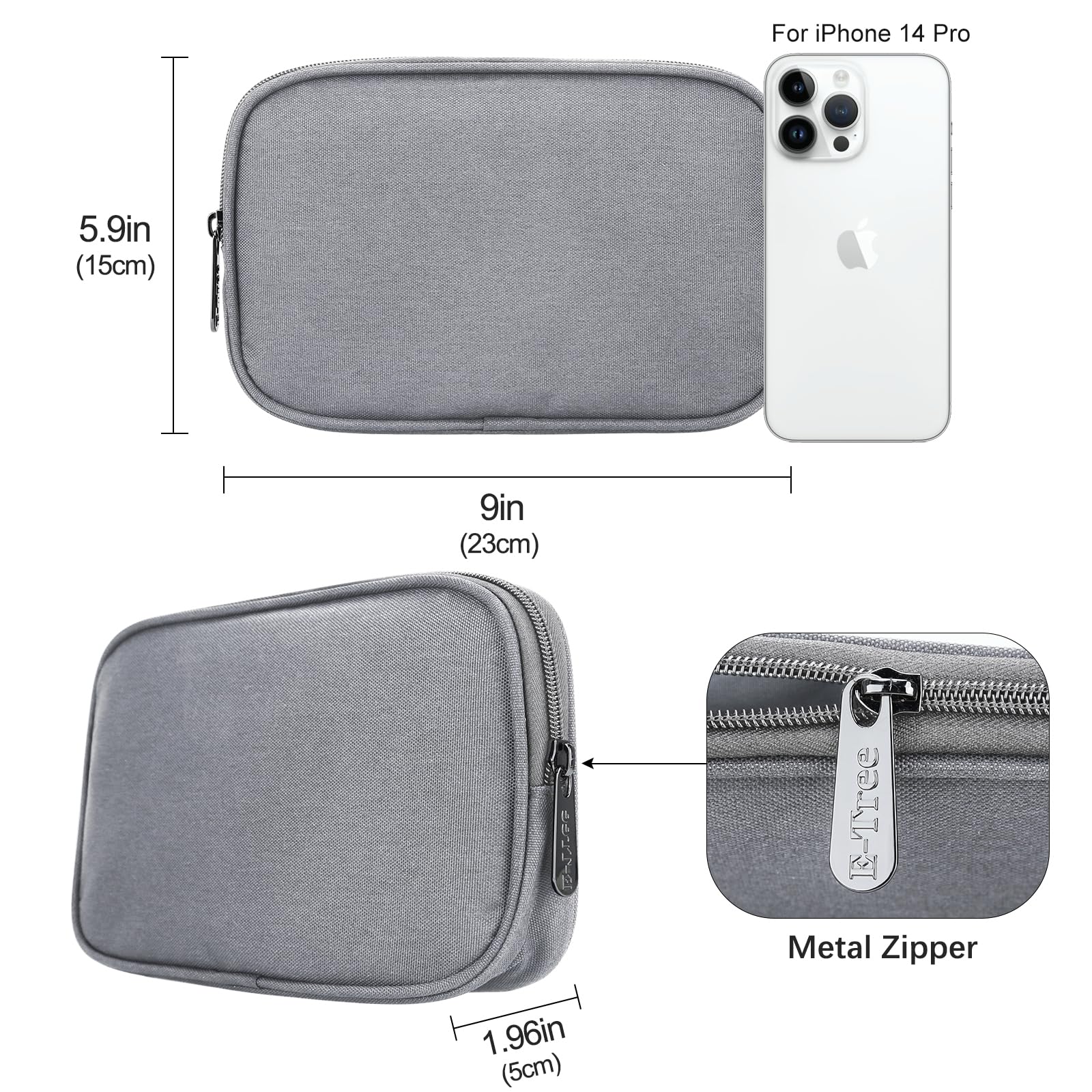 Travel Case Organizer for Small Electronics and Accessories,Tech Bag, Travel Essentials for Mouse, Cord, Charger, Phone, Earphone, Power Bank, Hub, Toiletries, Cosmetics, Personal Items (Grey) Grey - Image 3
