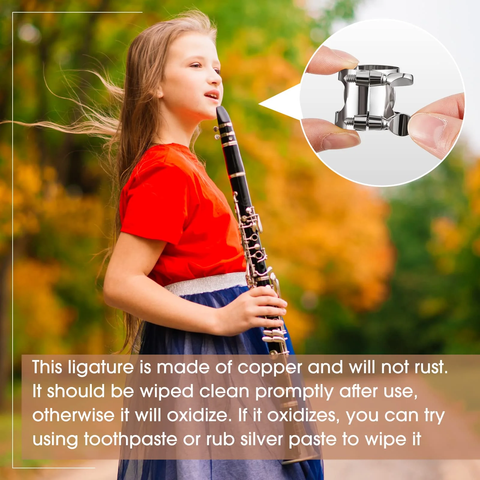 Treela 4 Pcs Clarinet Ligature Clarinet Mouthpiece Ligature Silver Clarinet Mouthpiece Ligature B Flat with Adjustable Screws Bb Clarinet Ligature for Clarinet Mouthpiece Woodwinds Instrument - Image 4
