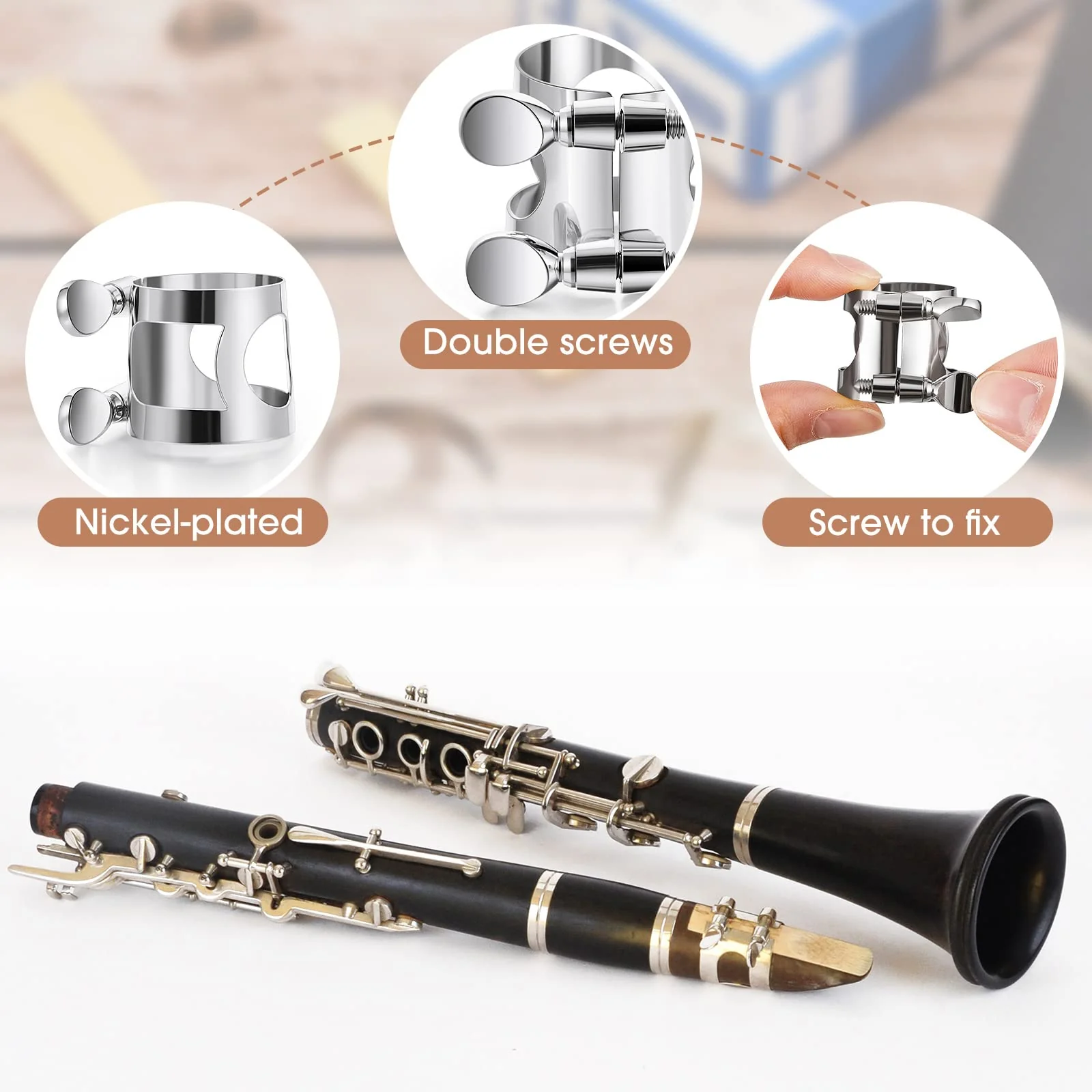 Treela 8 Pcs Clarinet Ligature Clarinet Mouthpiece Ligature Silver Clarinet Mouthpiece Ligature B Flat with Adjustable Screws Bb Clarinet Ligature for Clarinet Mouthpiece Woodwinds Instrument - Image 3