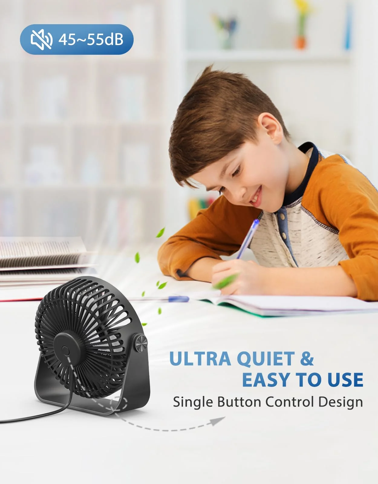 TriPole USB Desk Fan 4.5 Inches Portable Mini Fan Powerful 3 Speeds Wind Personal Desktop Fan with 360° Head Rotation for Home Office Car Indoor Outdoor 2 Pack Black Black + Black - Image 2