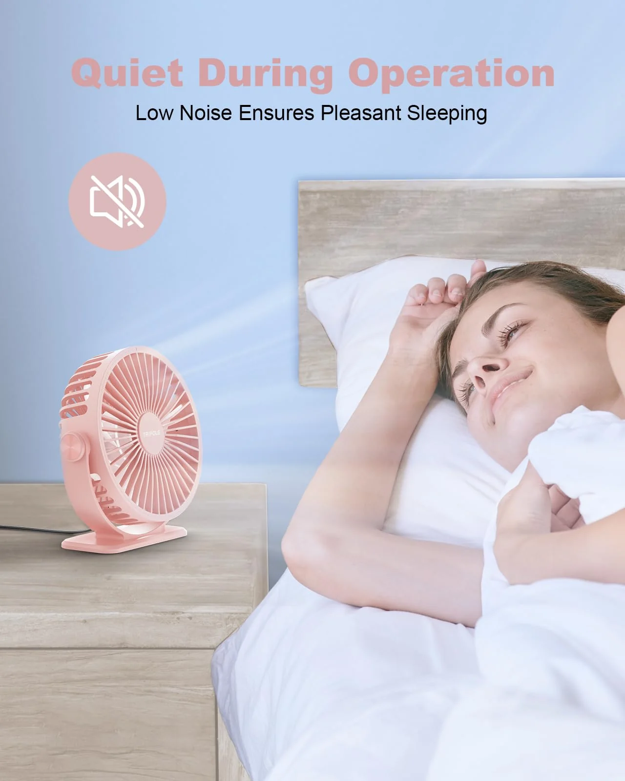 TriPole USB Desk Fan Mini Portable Personal Fan, 3 Speeds Adjustable Strong Breeze Small Electric Fan, 360° Rotation Quiet Plug In USB Fan for Desktop Bedroom Office Table Travel Cruise, Pink, 4.5in - Image 4