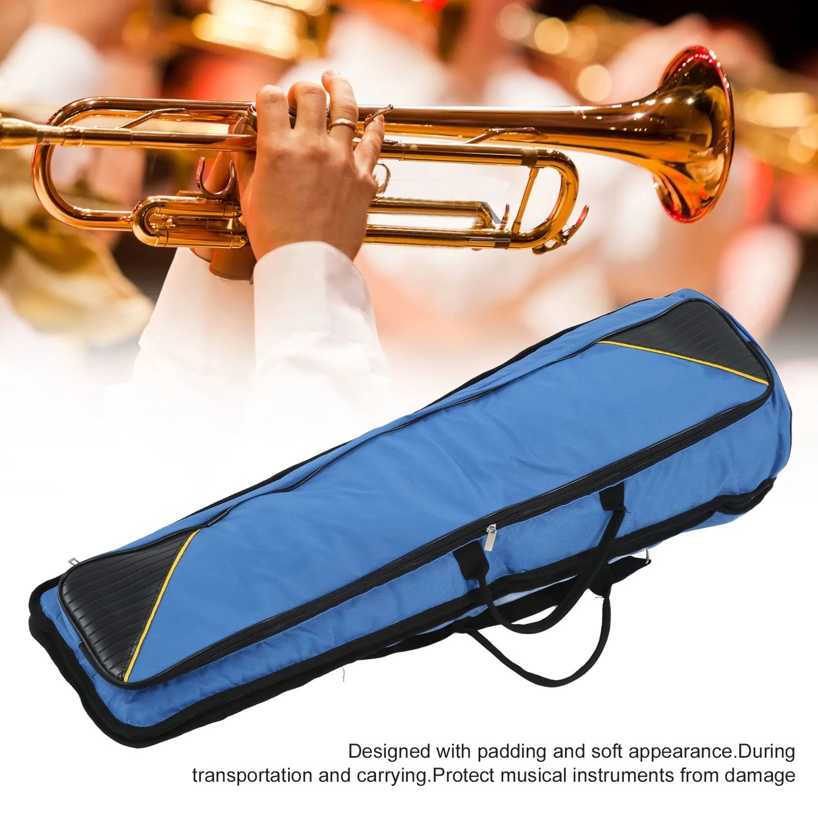 Trombone Gig Bag, Trombone Bag Oxford Cloth Water-resistant Tenor Trombones Gig Case Bags Musical Instrument Accessories(Blue) Blue - Image 2